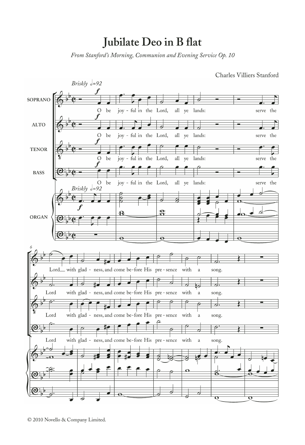 Jubilate Deo In B Flat, Op. 10 (Choir) von Charles Villiers Stanford