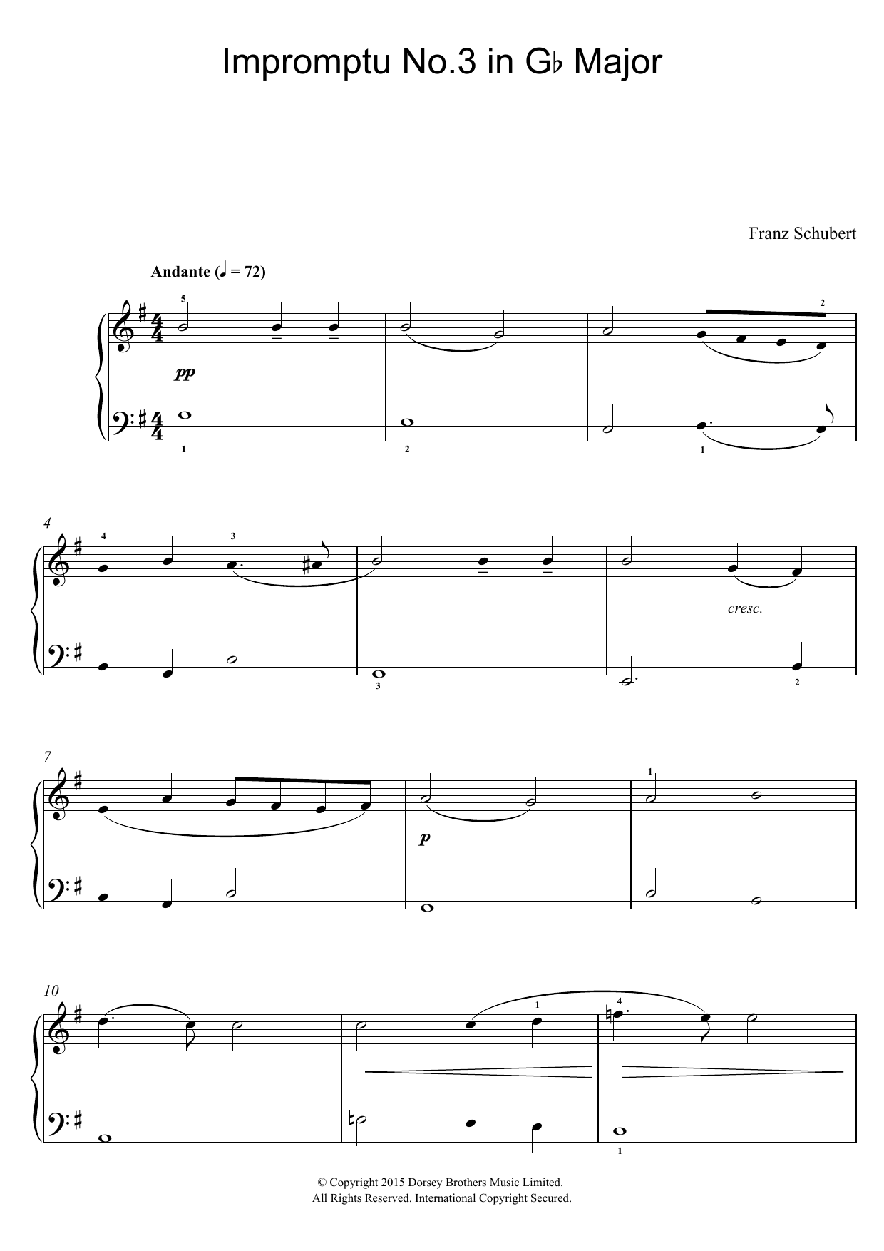 Impromptu No. 3 in G Flat Major, Op.90 (excerpt) (Piano, Vocal & Guitar Chords) von Franz Schubert