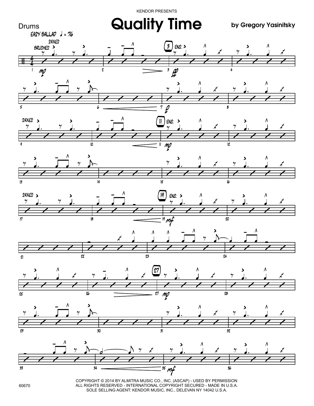 Quality Time - Drum Set (Jazz Ensemble) von Gregory Yasinitsky