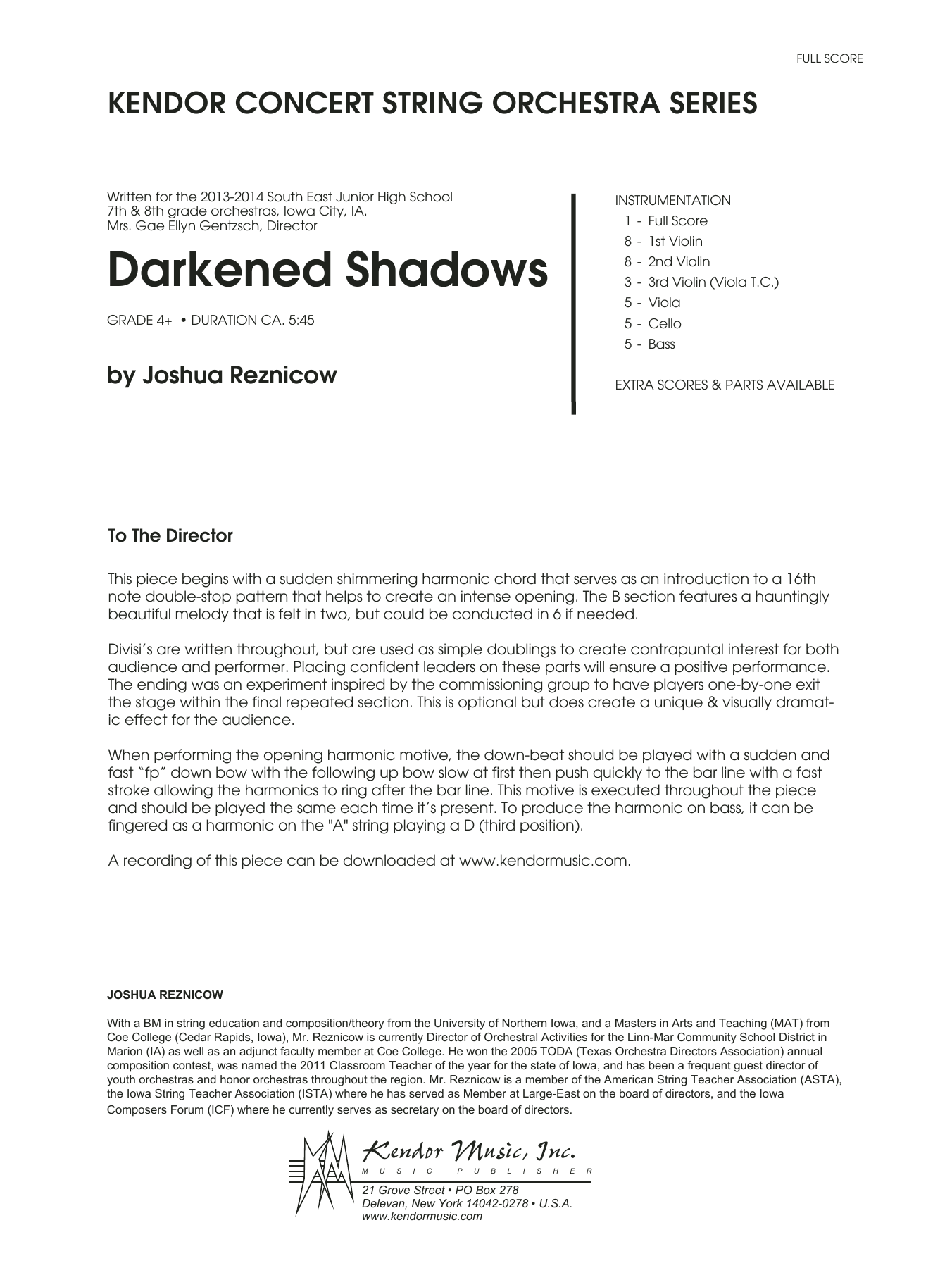 Darkened Shadows - Full Score (Orchestra) von Joshue Reznicow