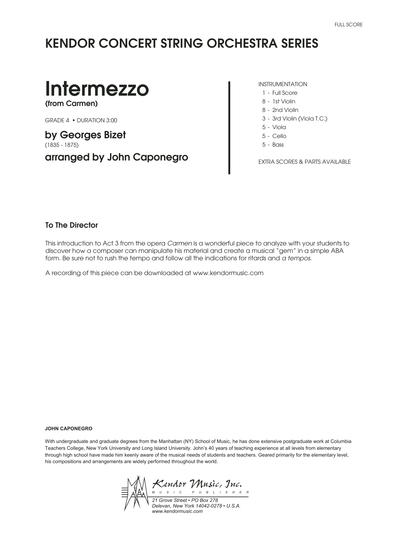 Intermezzo (from Carmen) - Full Score (Orchestra) von Caponegro
