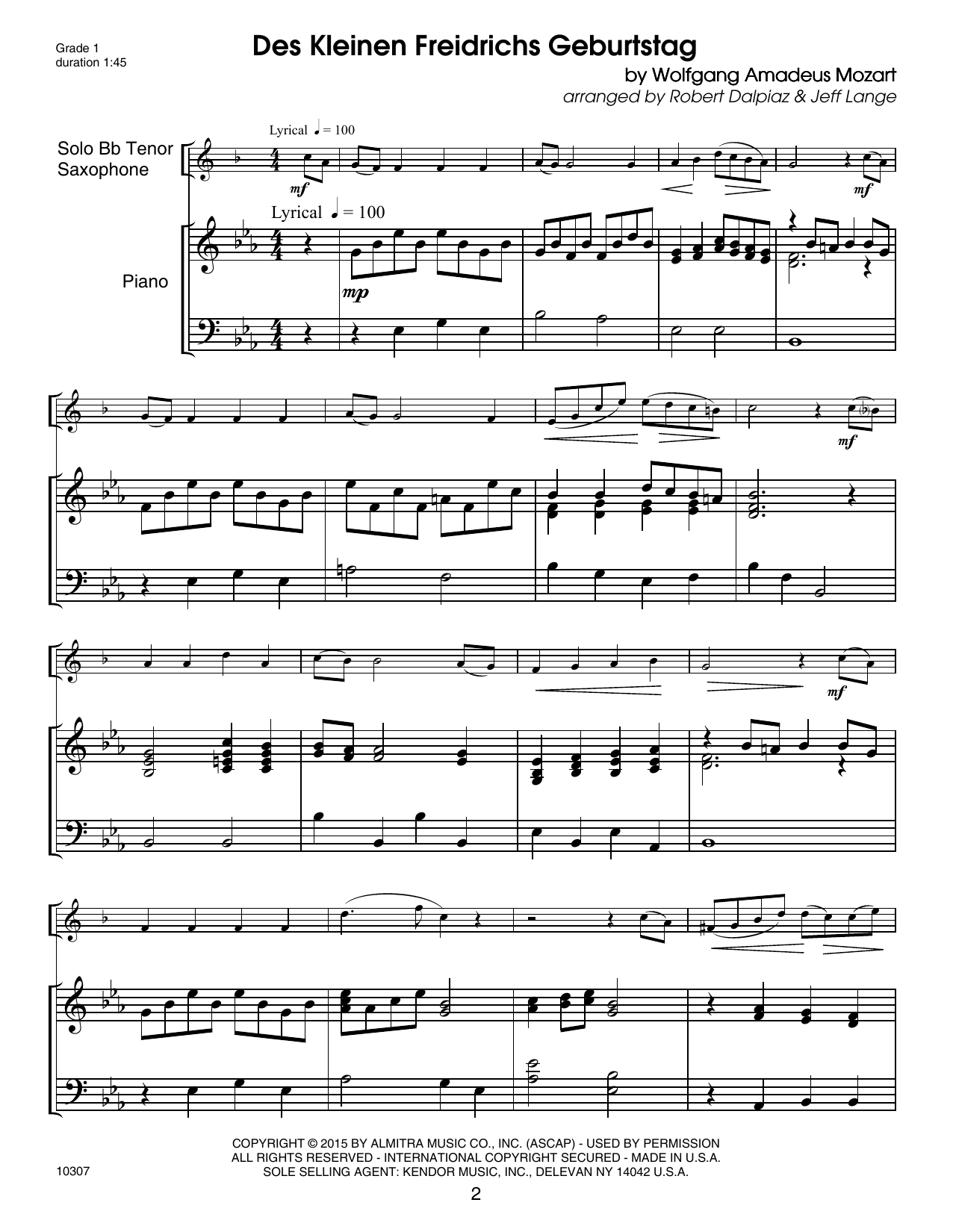 Kendor Debut Solos - Bb Tenor Sax - Piano Accompaniment (Woodwind Solo) von Strommen
