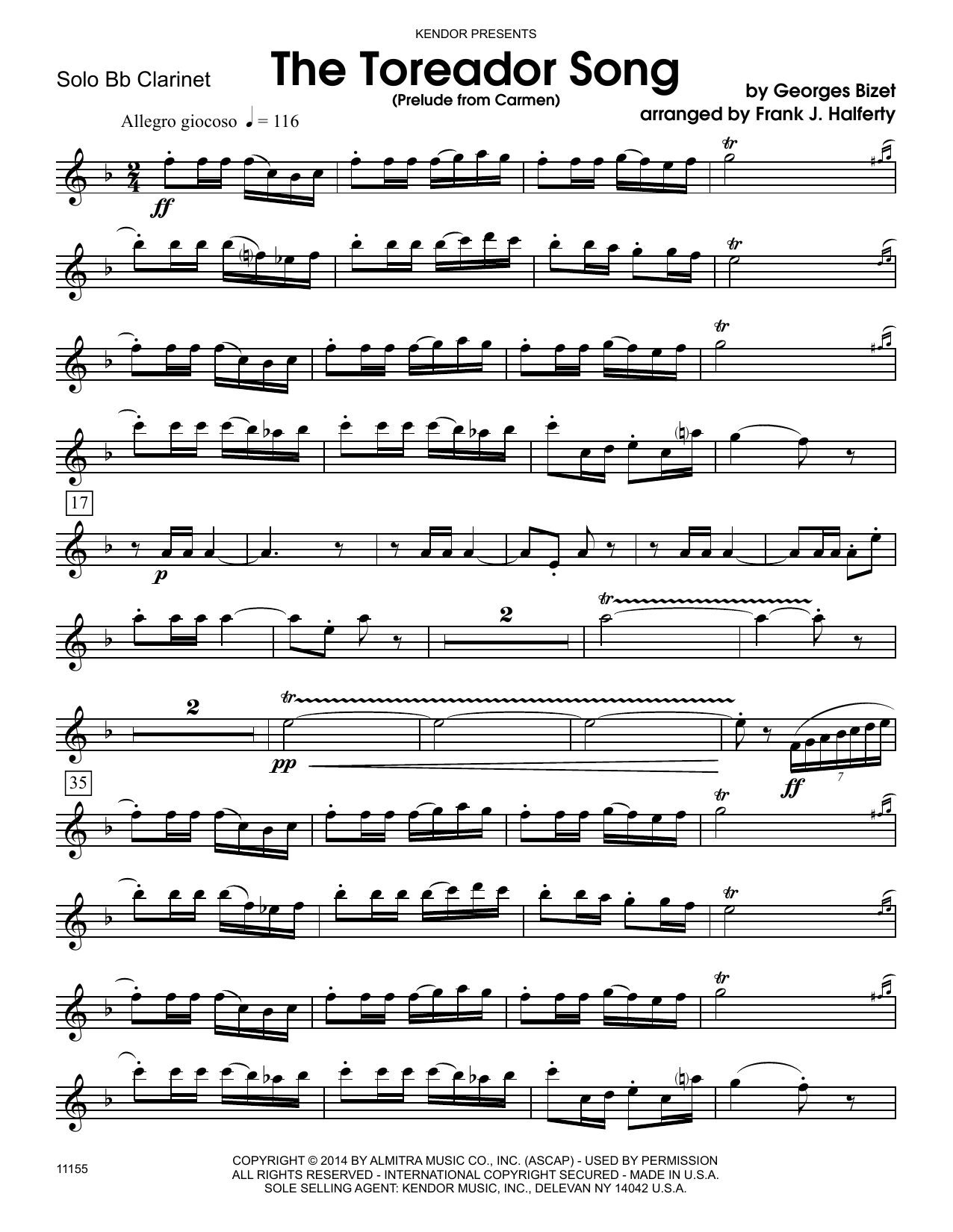 The Toreador Song (Prelude From Carmen) - Clarinet (Woodwind Solo) von Frank J. Halferty
