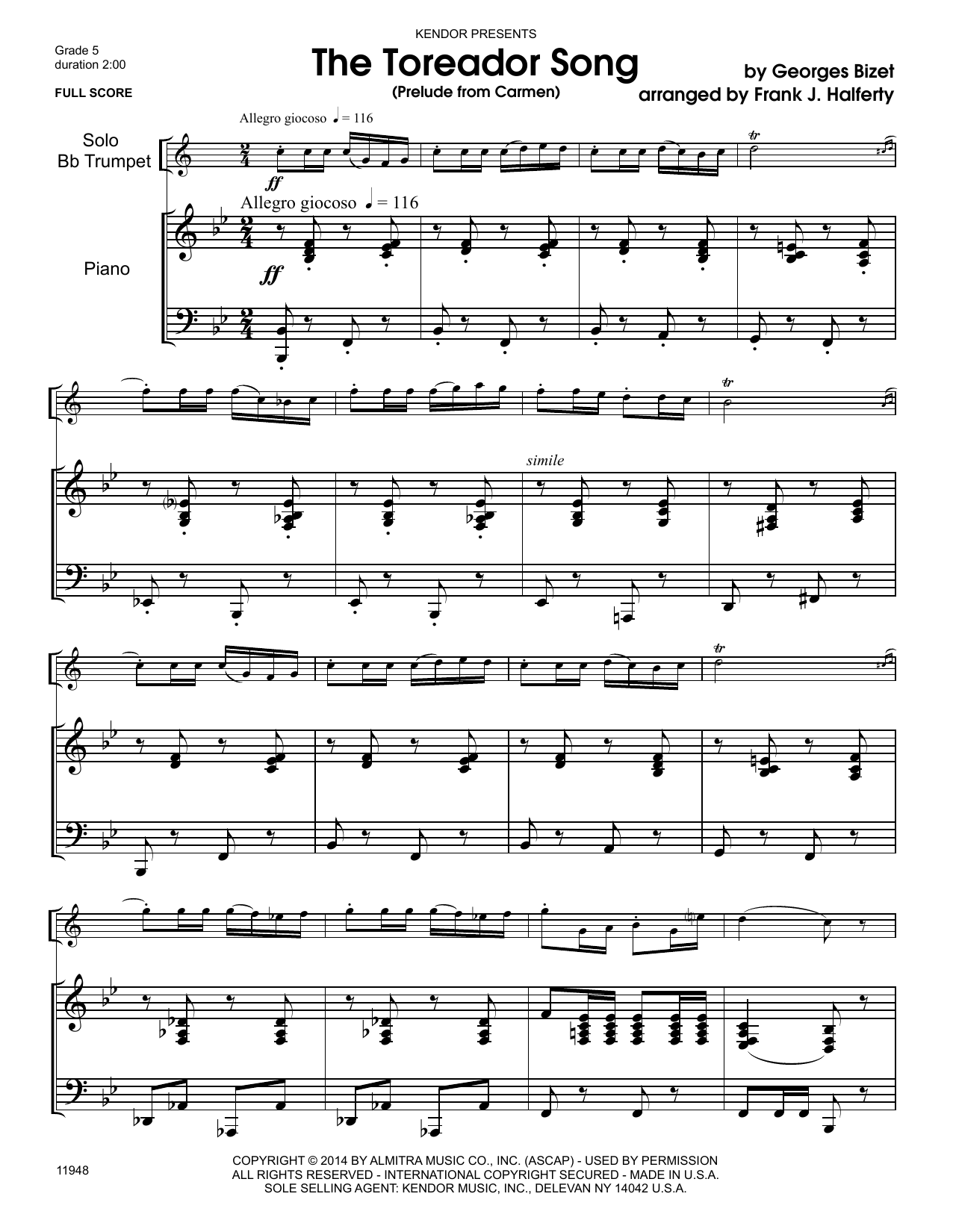 The Toreador Song (Prelude From Carmen) - Piano (Brass Solo) von Frank J. Halferty