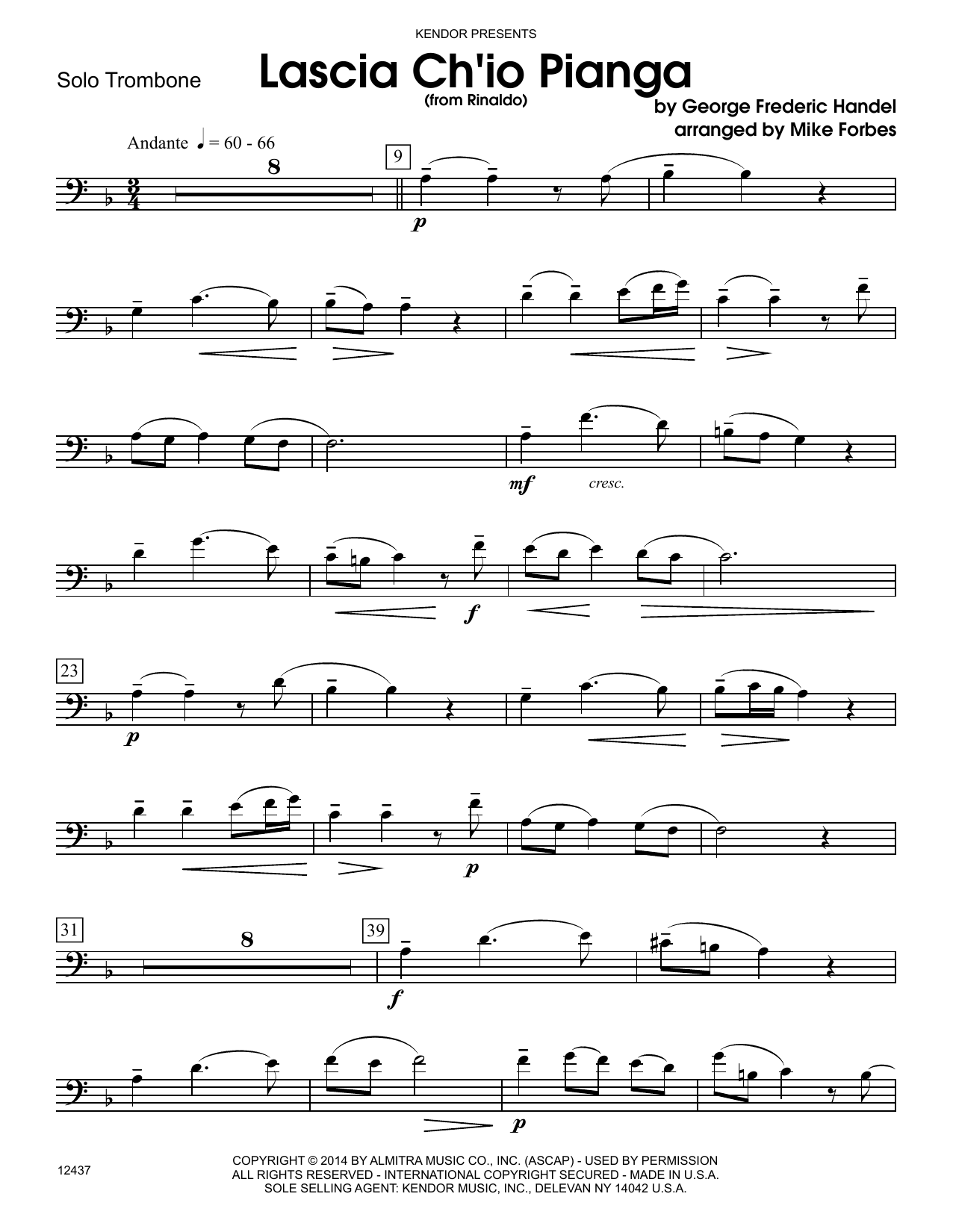 Lascia Ch'io Pianga (from Rinaldo) - Trombone (Brass Solo) von Mike Forbes