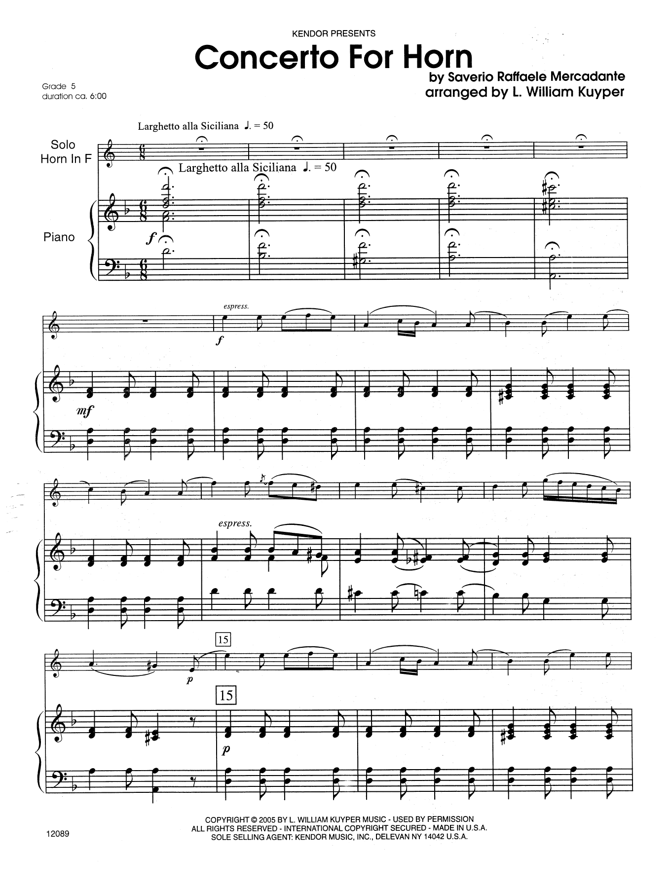 Concerto For Horn - Piano (Brass Solo) von William Kuyper