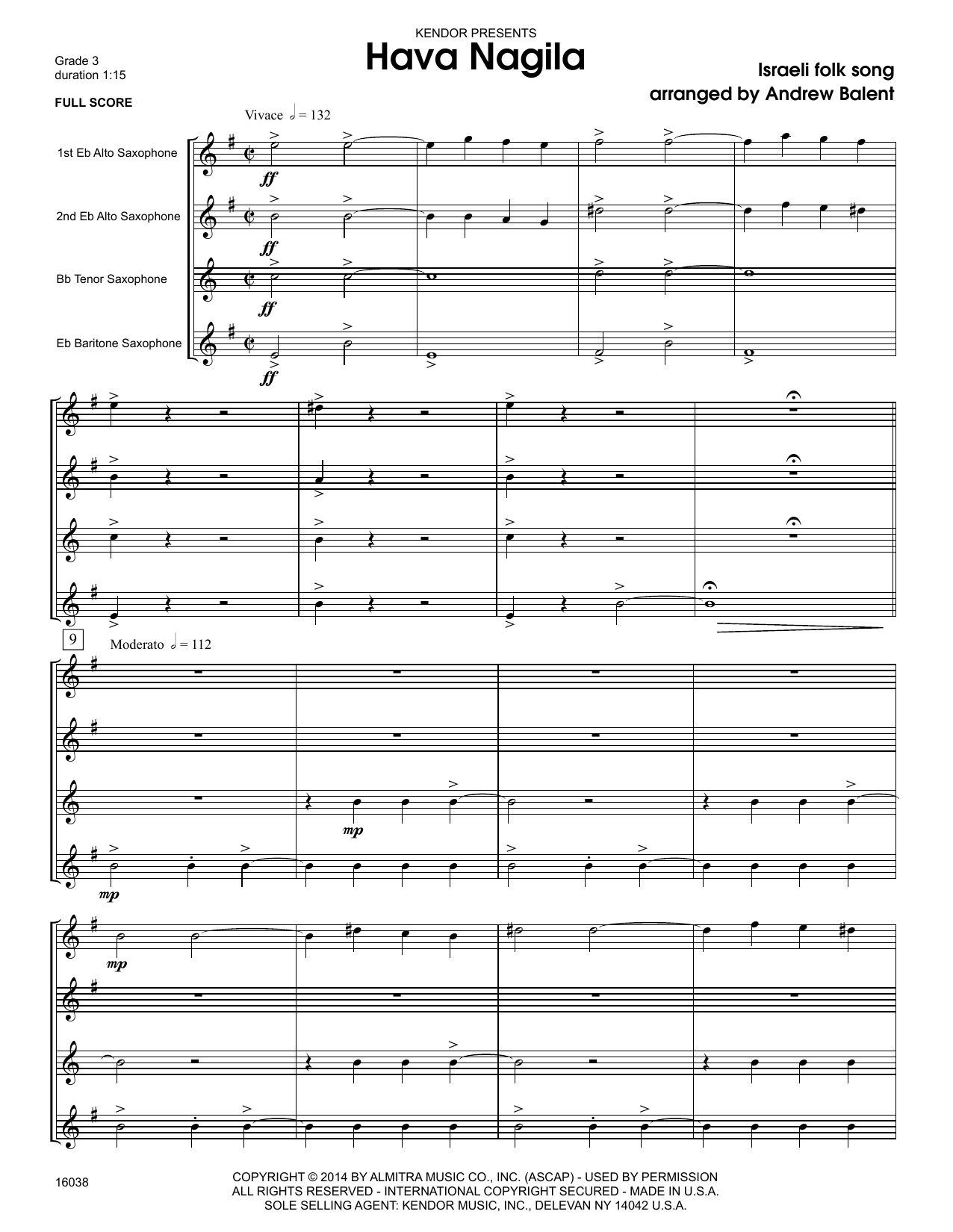 Hava Nagila - Full Score (Woodwind Ensemble) von Andrew Balent