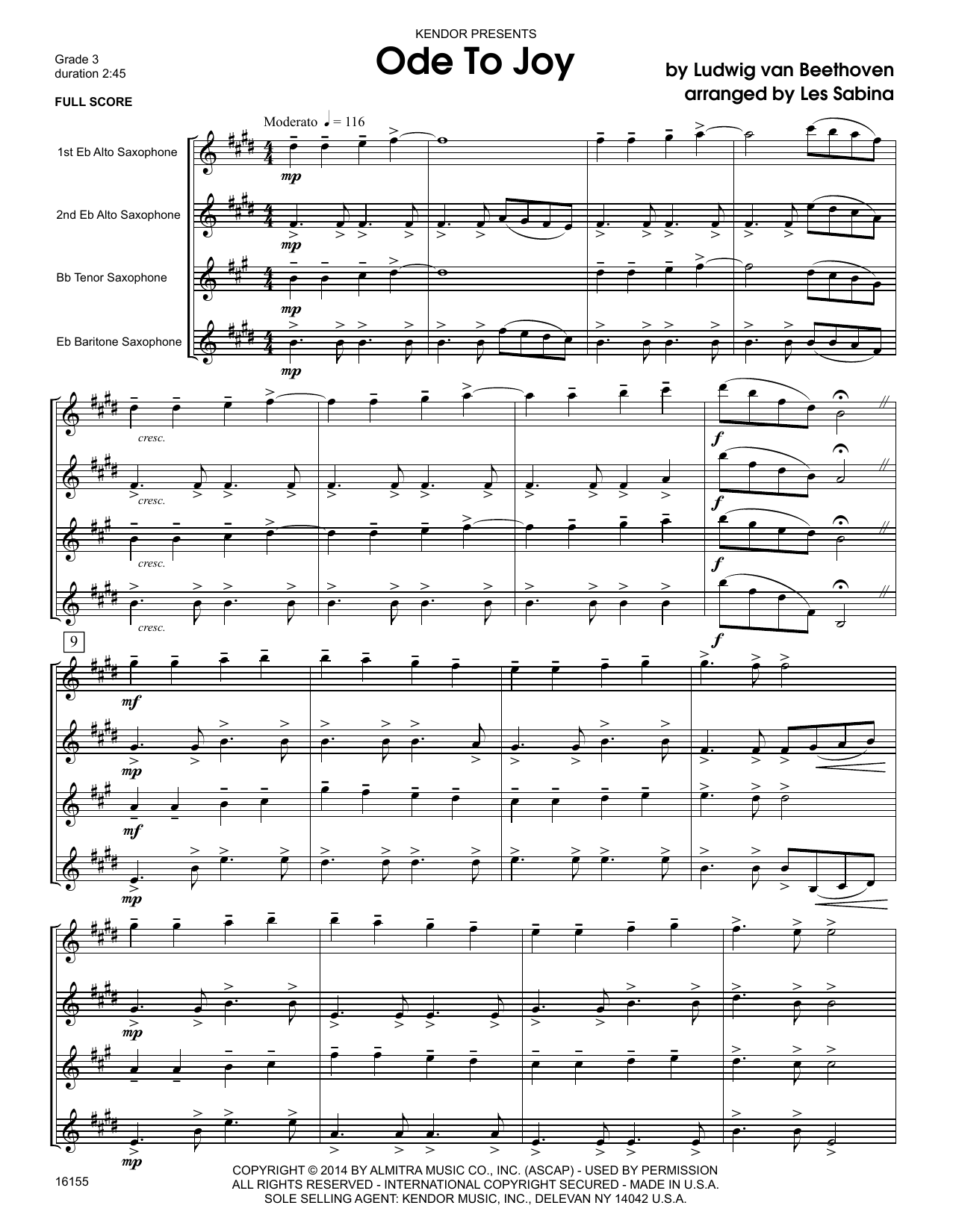 Ode To Joy - Full Score (Woodwind Ensemble) von Les Sabina