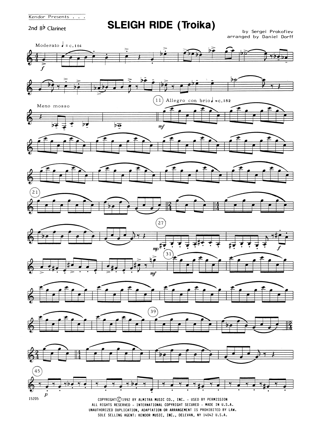 Sleigh Ride (Troika) - 2nd Bb Clarinet (Woodwind Ensemble) von Daniel Dorff