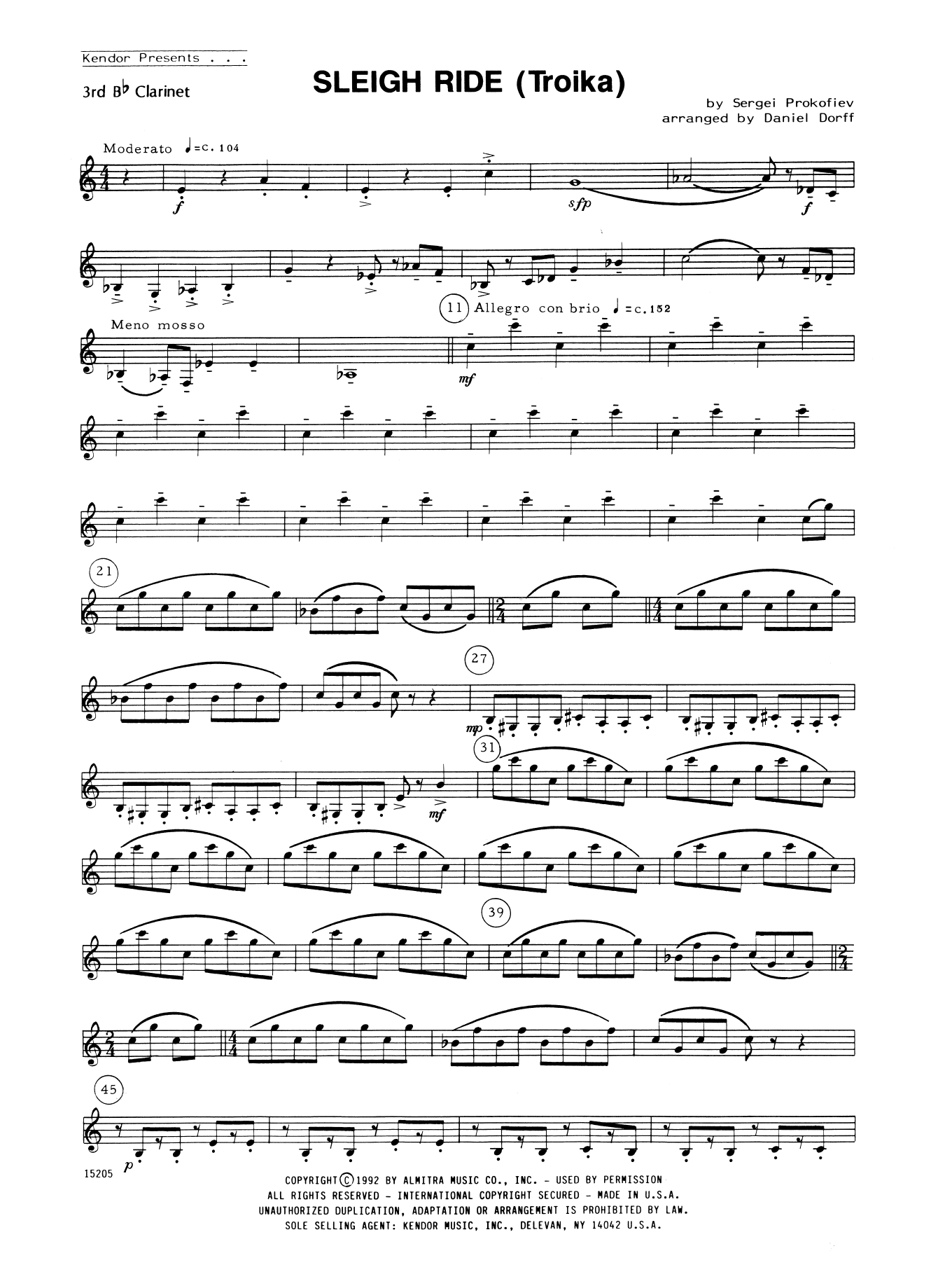 Sleigh Ride (Troika) - 3rd Bb Clarinet (Woodwind Ensemble) von Daniel Dorff