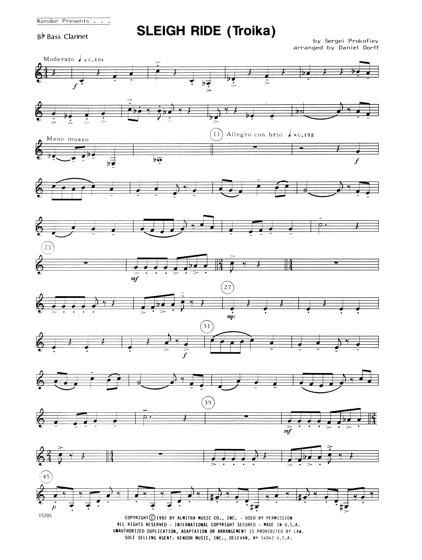 Sleigh Ride (Troika) - Bb Bass Clarinet (Woodwind Ensemble) von Daniel Dorff