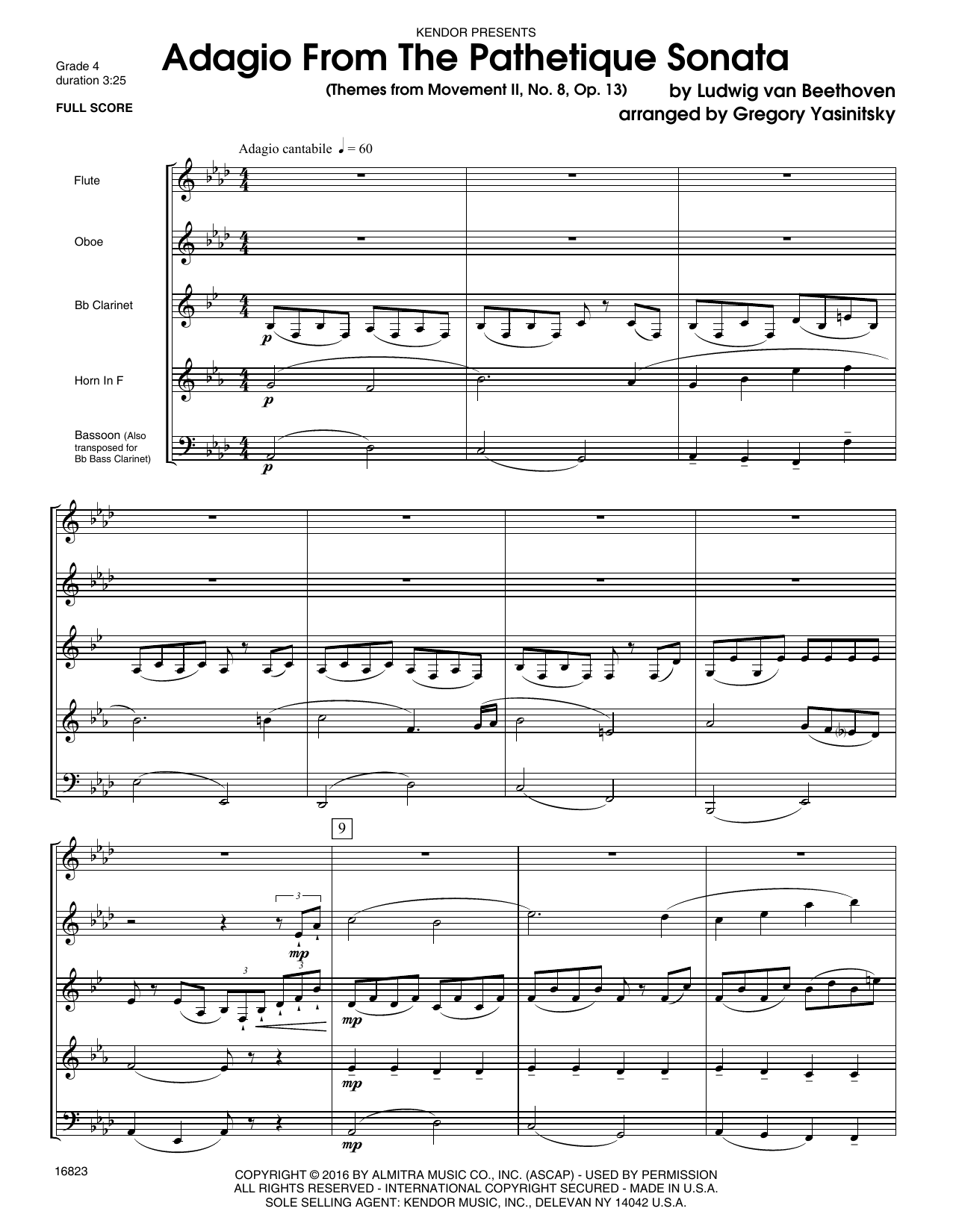 Adagio From The Pathetique Sonata (Themes From Movement II, No. 8, Op. 13) - Full Score (Woodwind Ensemble) von Yasinitsky
