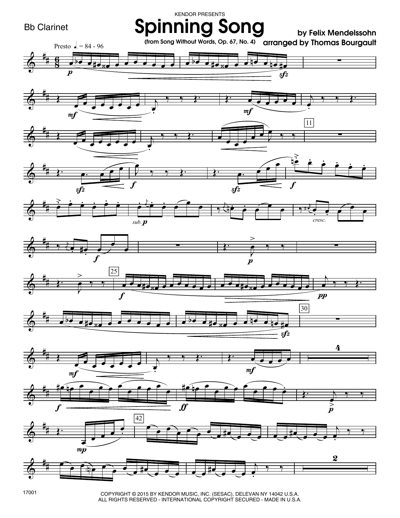 Spinning Song (from Song Without Words, Op. 67, No. 4) - Horn in F (Woodwind Ensemble) von Thomas Bourgault