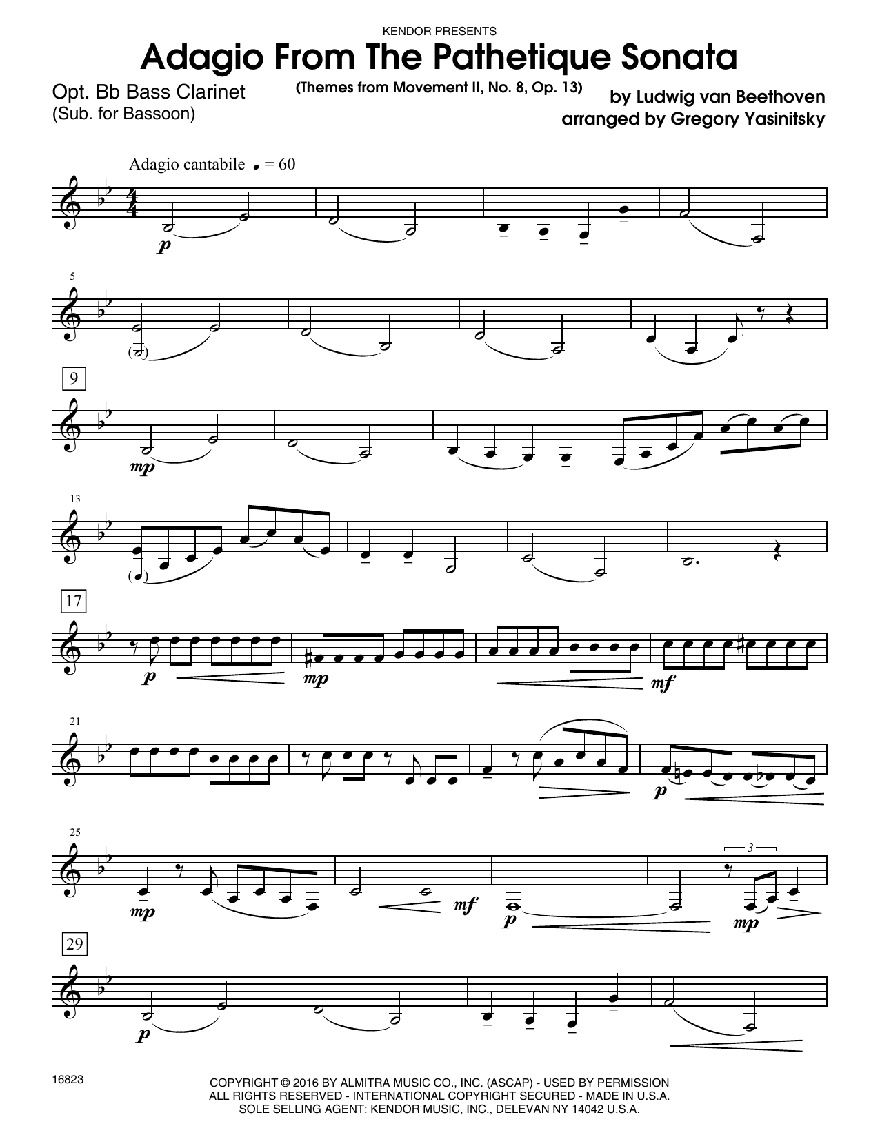 Adagio From The Pathetique Sonata (Themes From Movement II, No. 8, Op. 13) - Bb Bass Clarinet (Woodwind Ensemble) von Yasinitsky