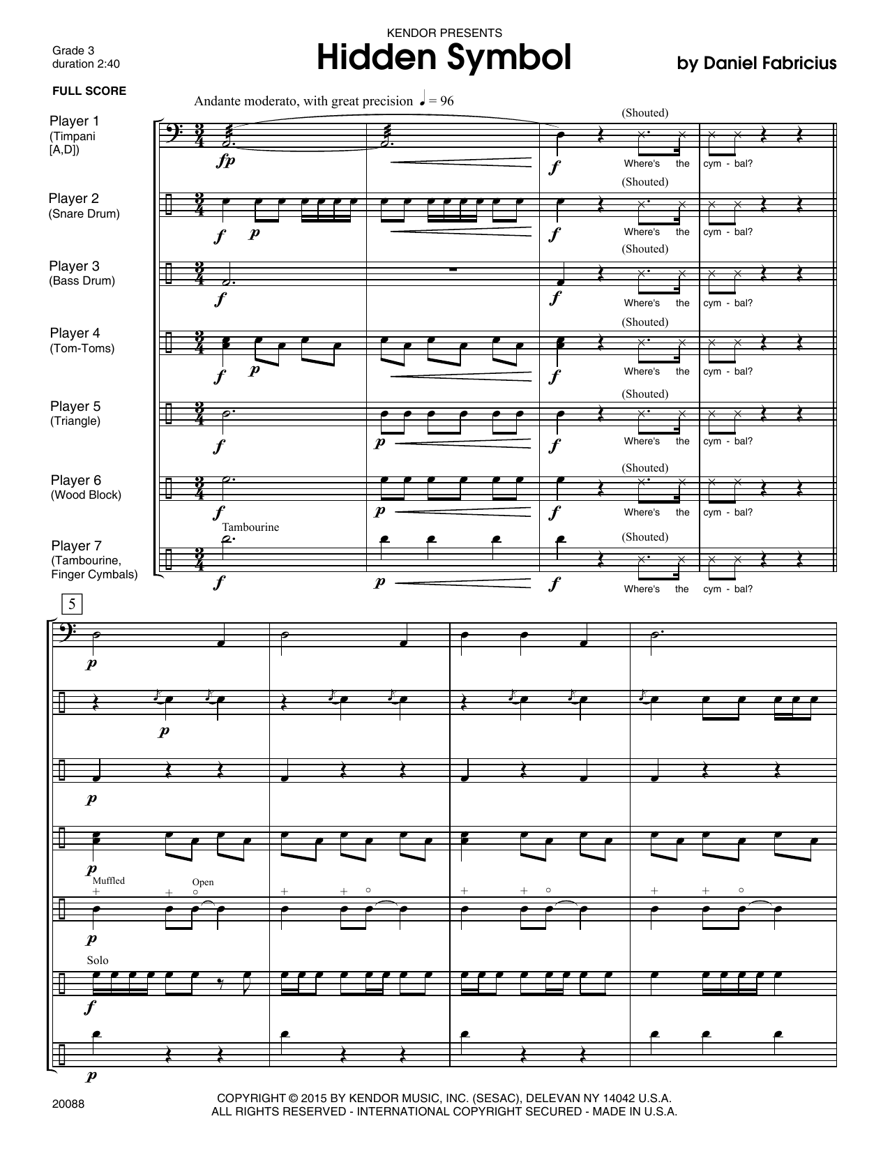 Hidden Symbol - Full Score (Percussion Ensemble) von Fabricius