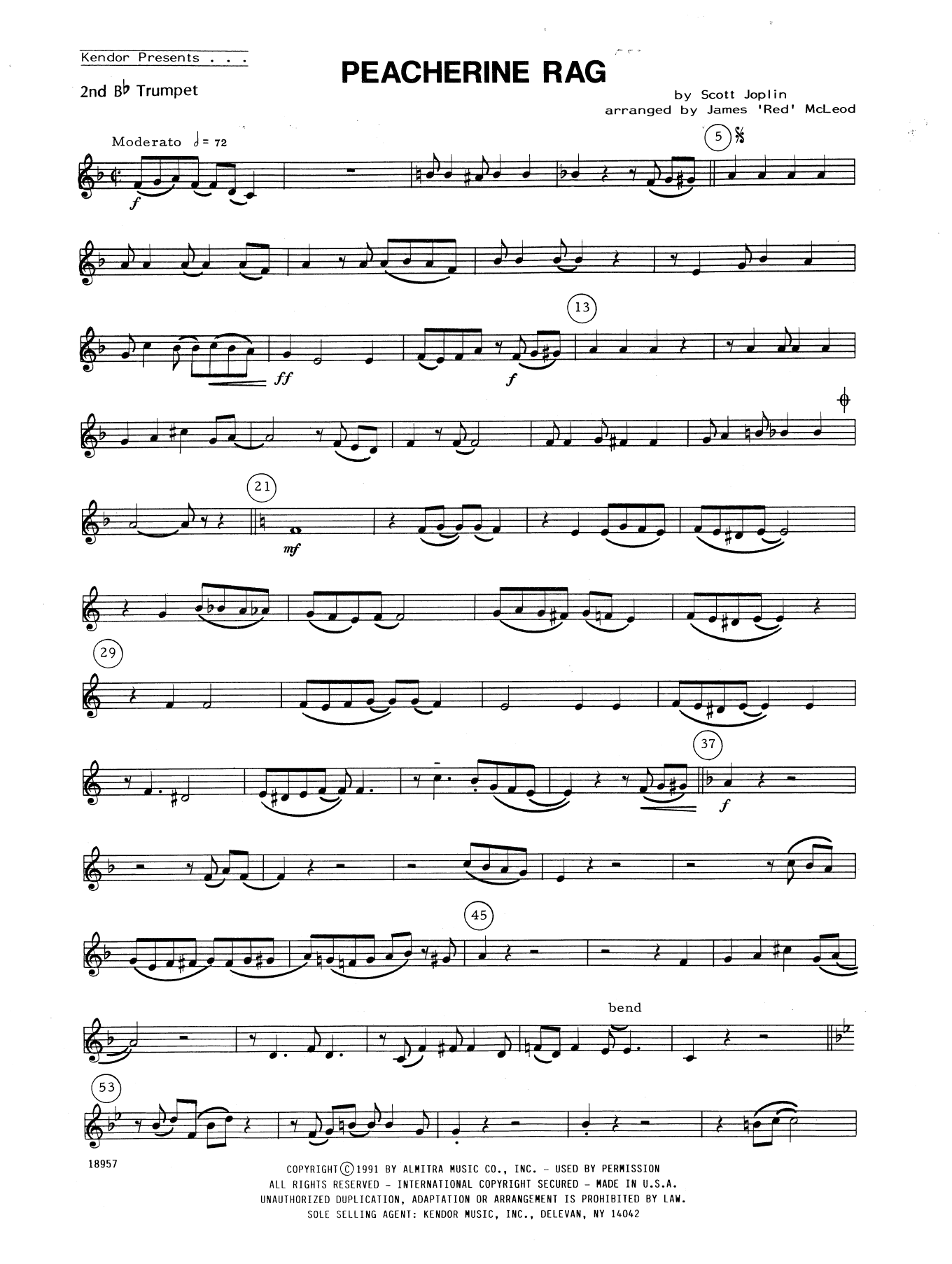 Peacherine Rag - 3rd Bb Trumpet (Brass Ensemble) von James 'Red' McLeod