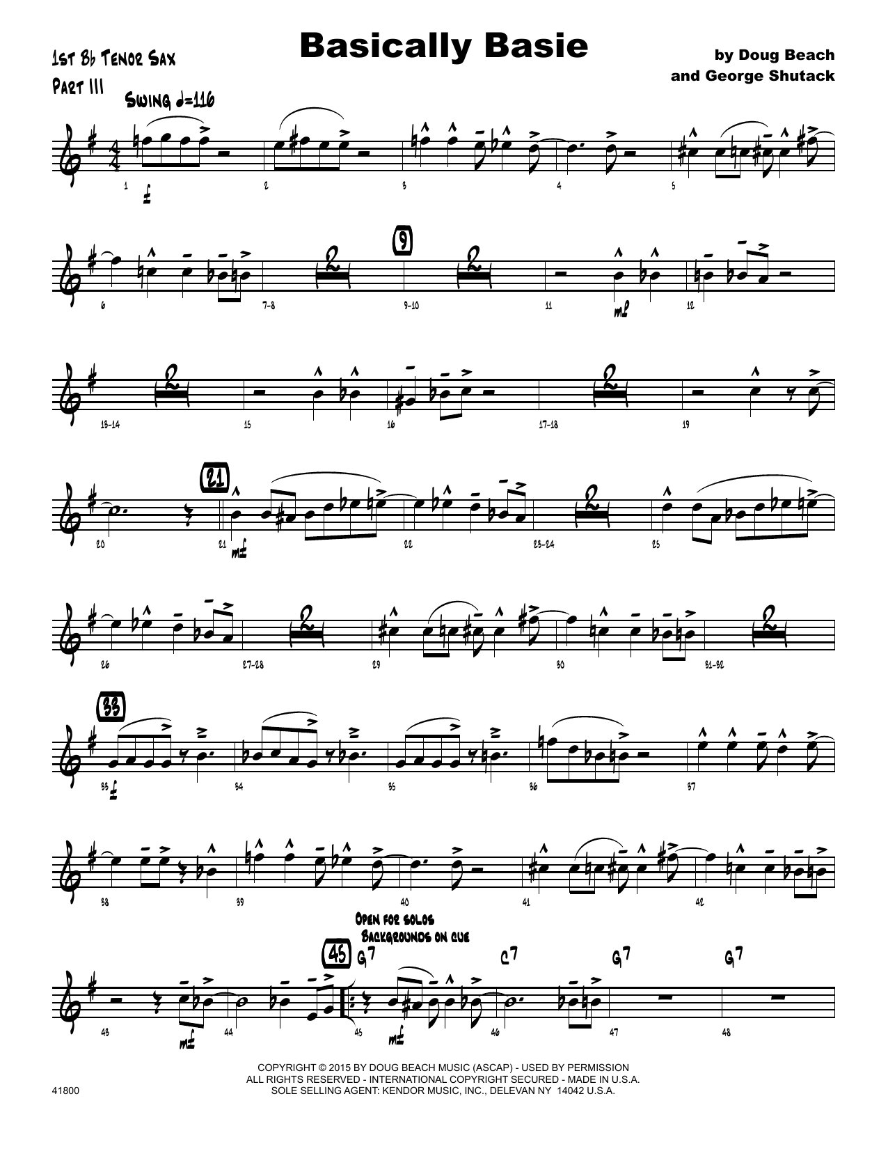 Basically Basie - 1st Tenor Saxophone (Jazz Ensemble) von Doug Beach