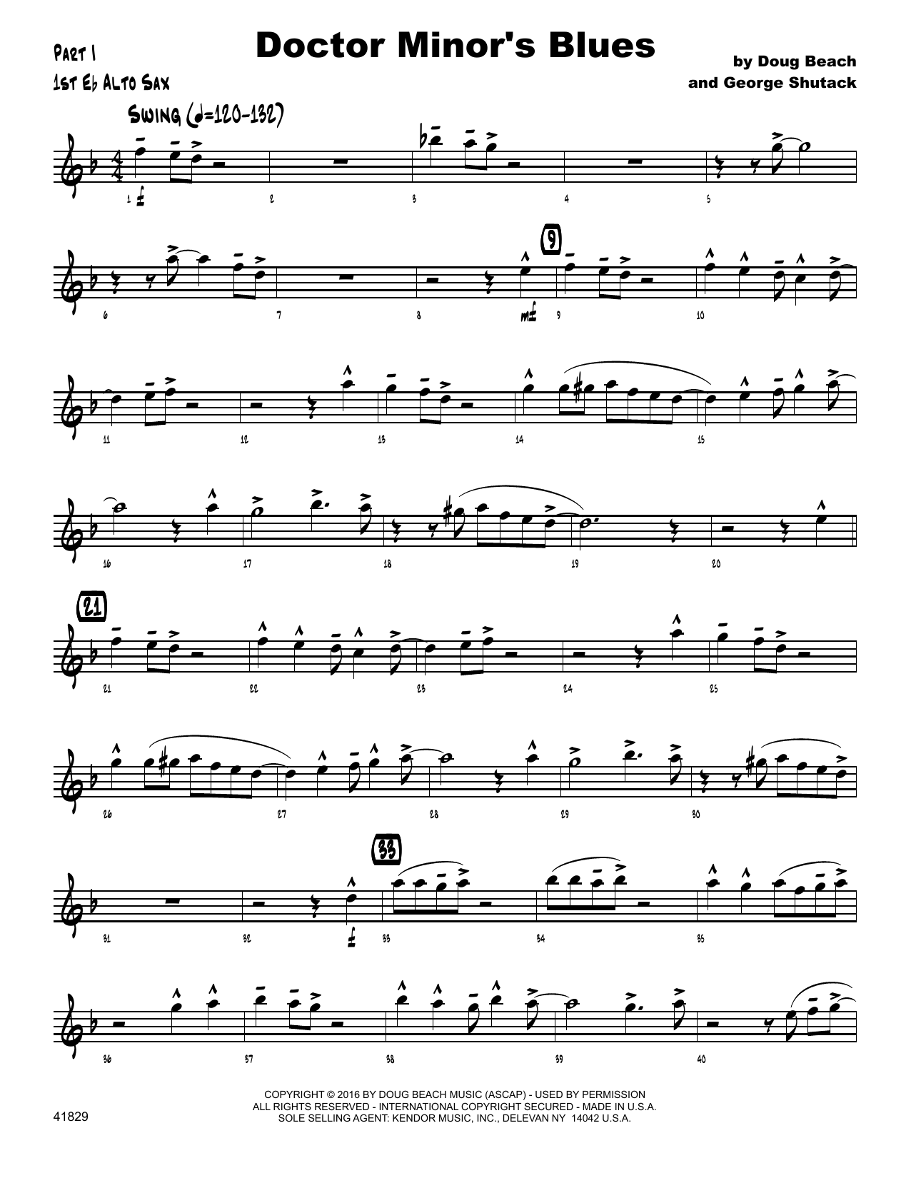 Doctor Minor's Blues - 1st Eb Alto Saxophone (Jazz Ensemble) von Shutack