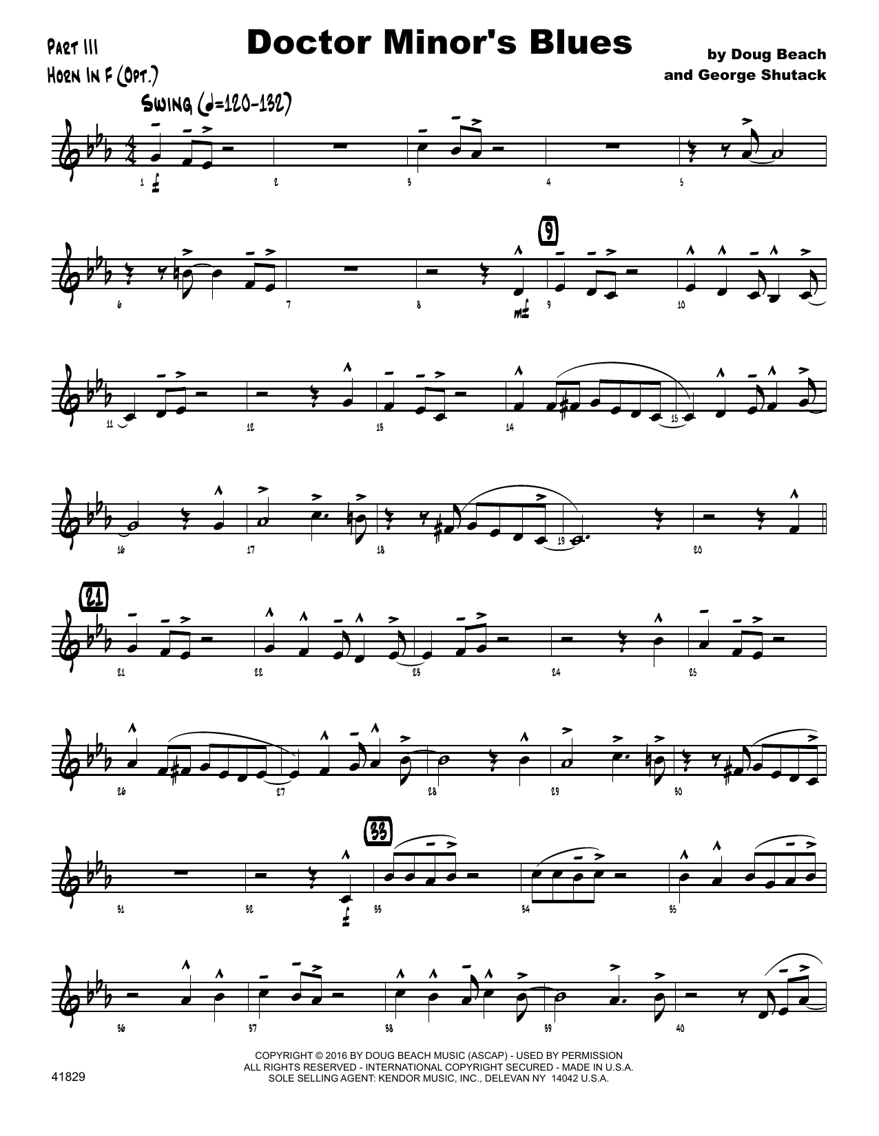 Doctor Minor's Blues - Horn in F (Jazz Ensemble) von Shutack