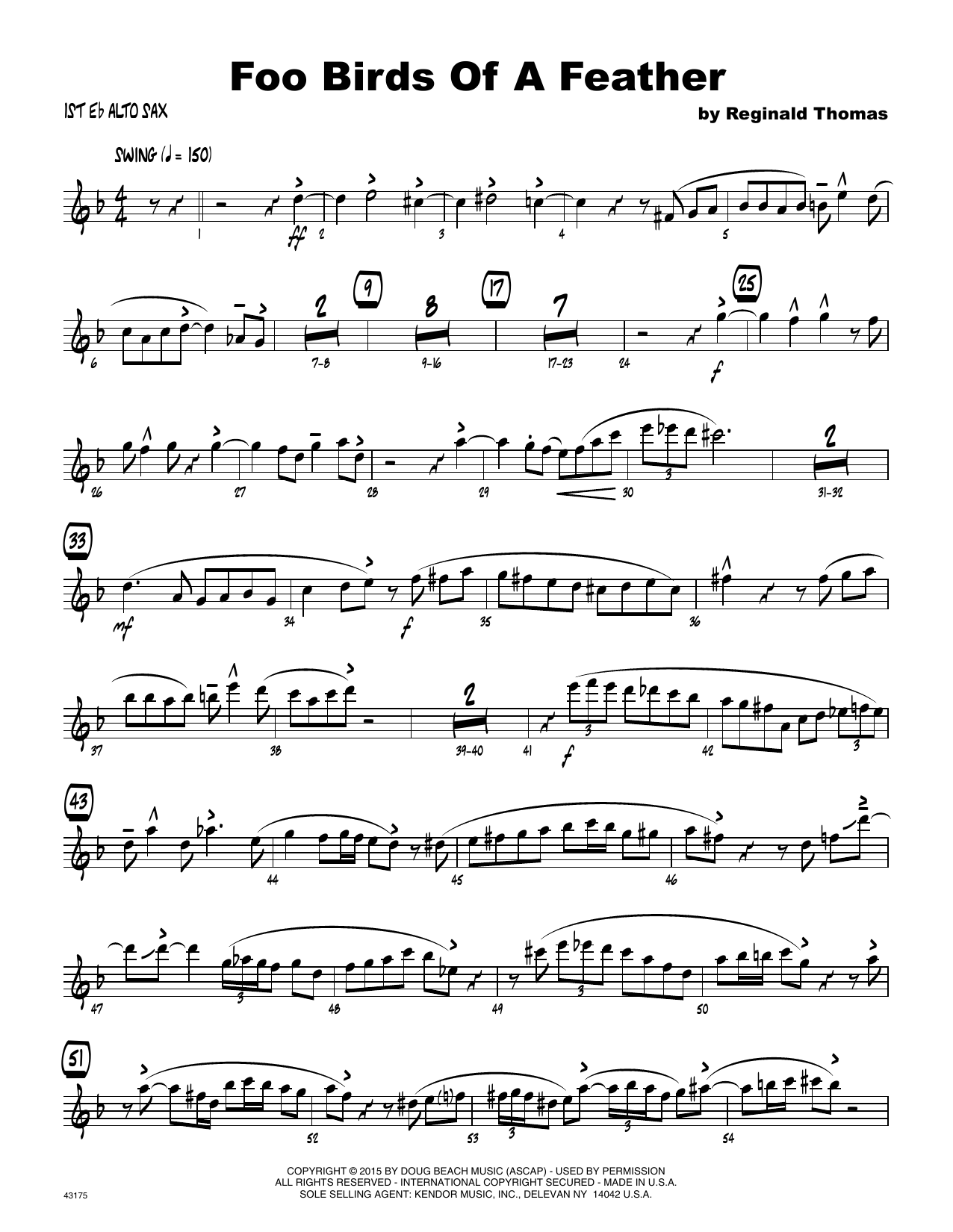 Foo Birds Of A Feather - 1st Eb Alto Saxophone (Jazz Ensemble) von Reginald Thomas