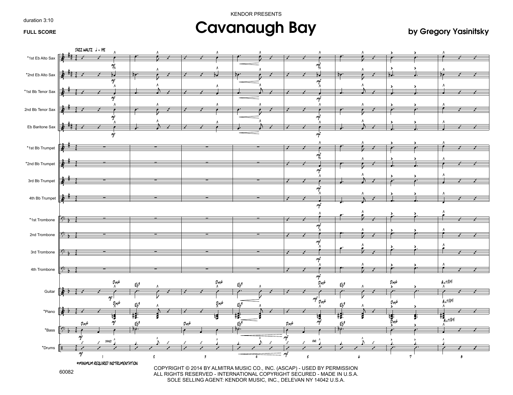 Cavanaugh Bay - Full Score (Jazz Ensemble) von Gregory Yasinitsky