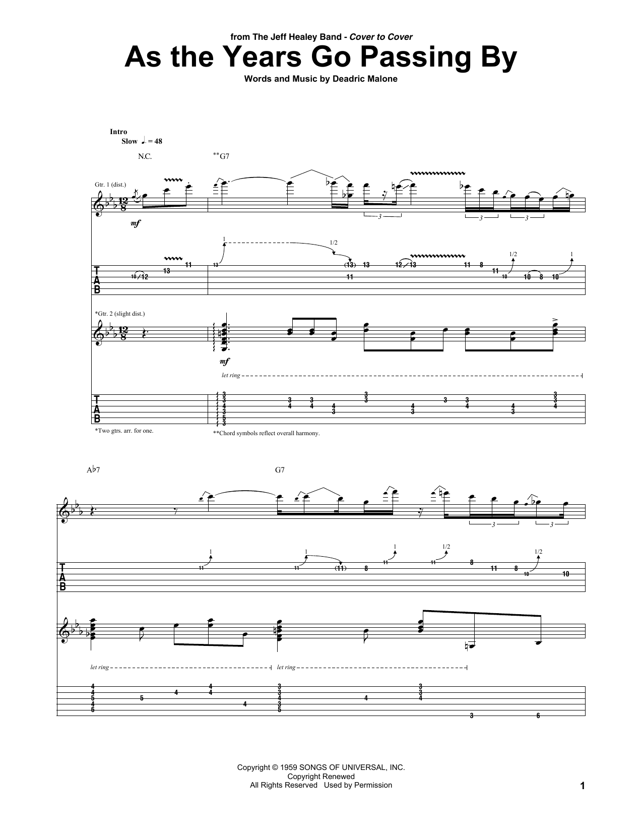 As The Years Go Passing By (Guitar Tab) von Jeff Healey Band