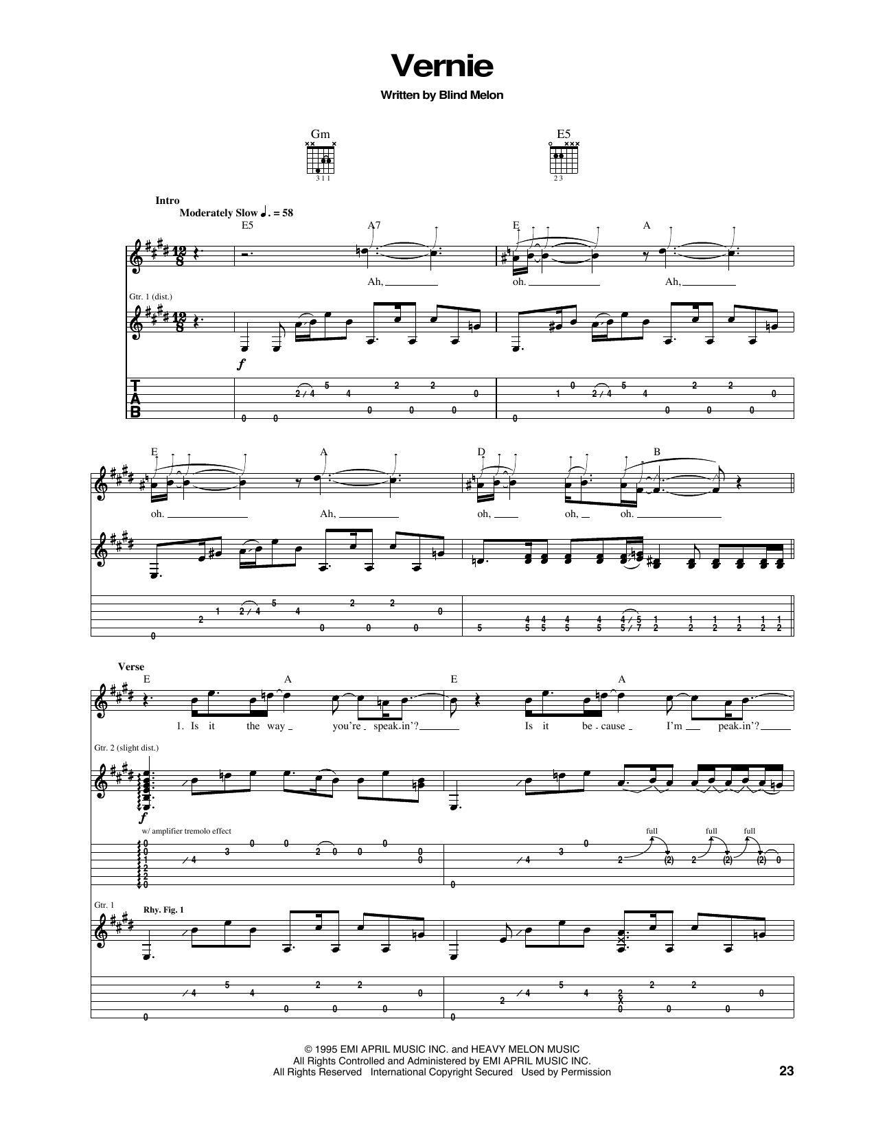 Vernie (Guitar Tab) von Blind Melon