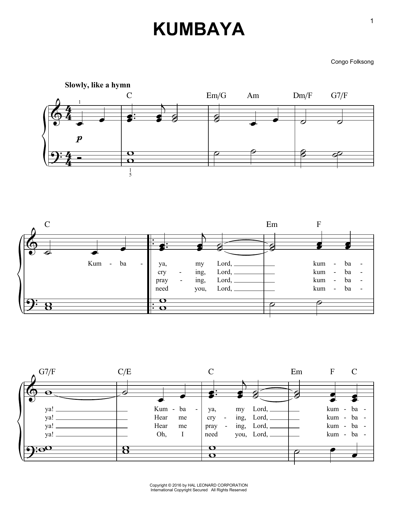 Kumbaya (Easy Piano) von Congan Folksong