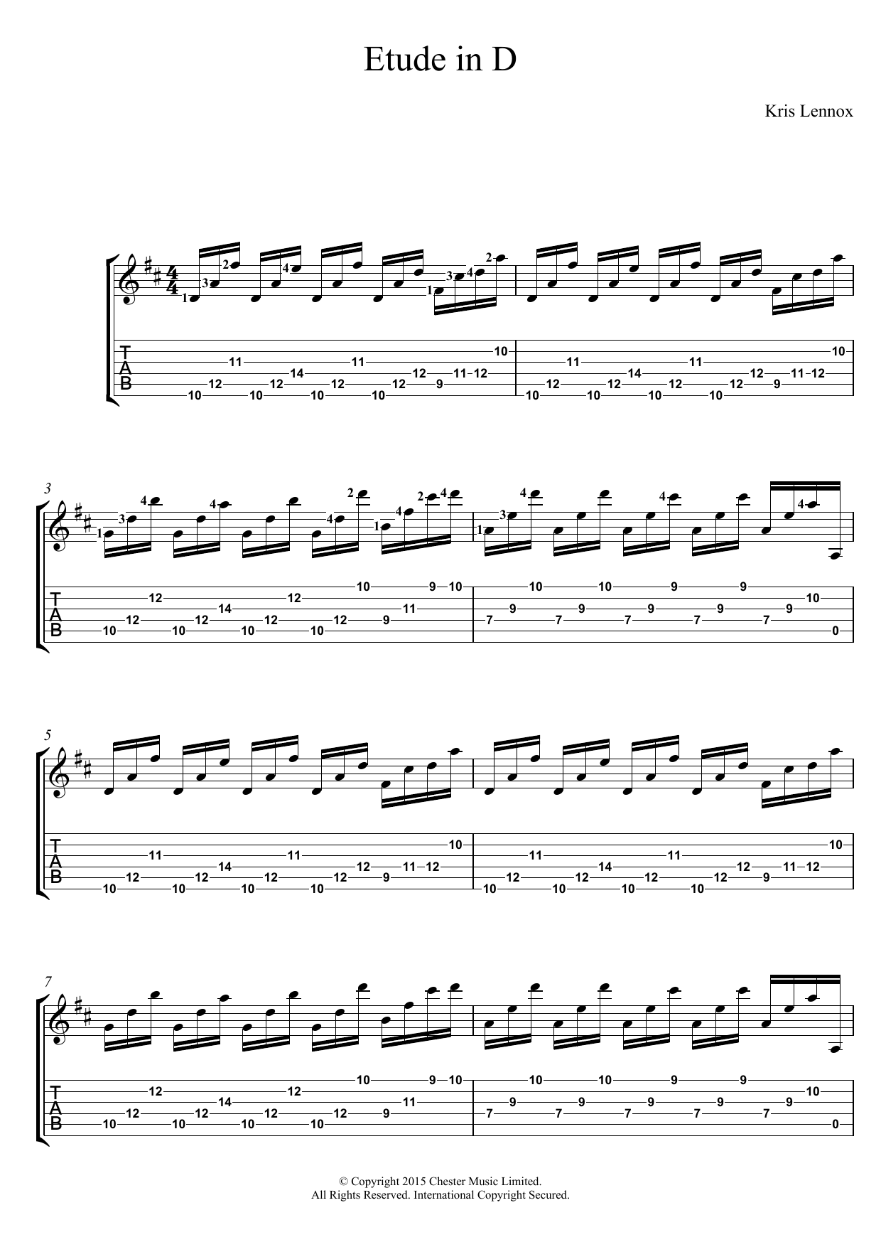 Etude In D (Guitar Tab) von Kris Lennox