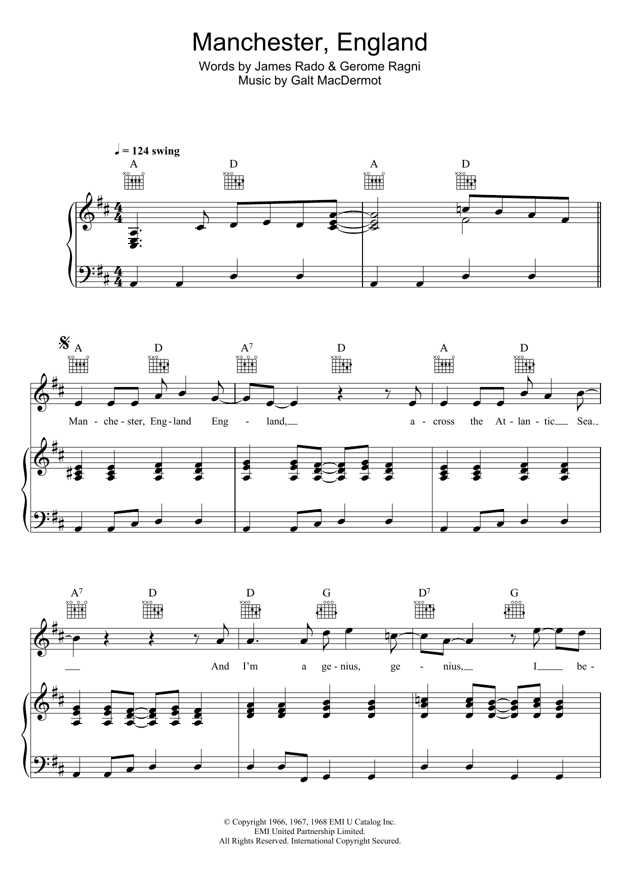 Manchester, England (from 'Hair') (Piano, Vocal & Guitar Chords) von Galt MacDermot