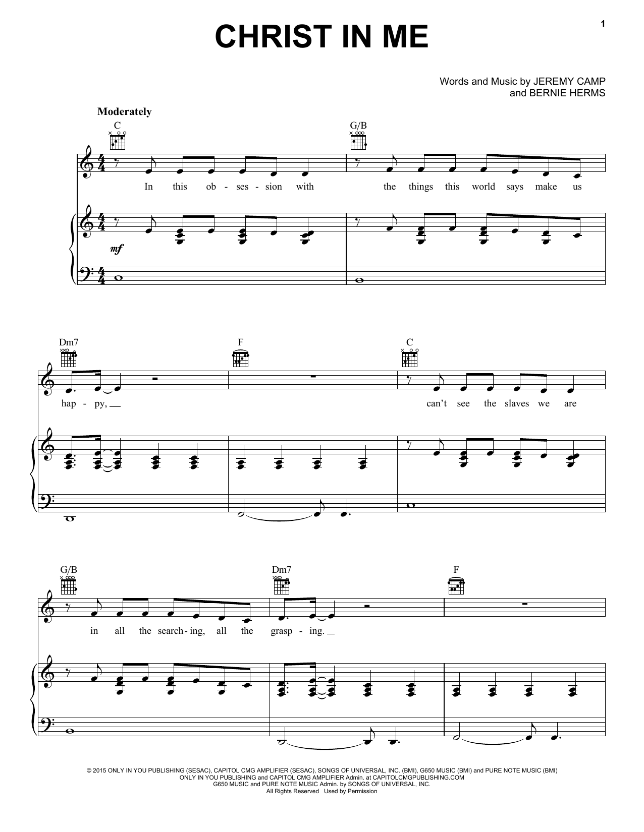 Christ In Me (Piano, Vocal & Guitar Chords (Right-Hand Melody)) von Jeremy Camp