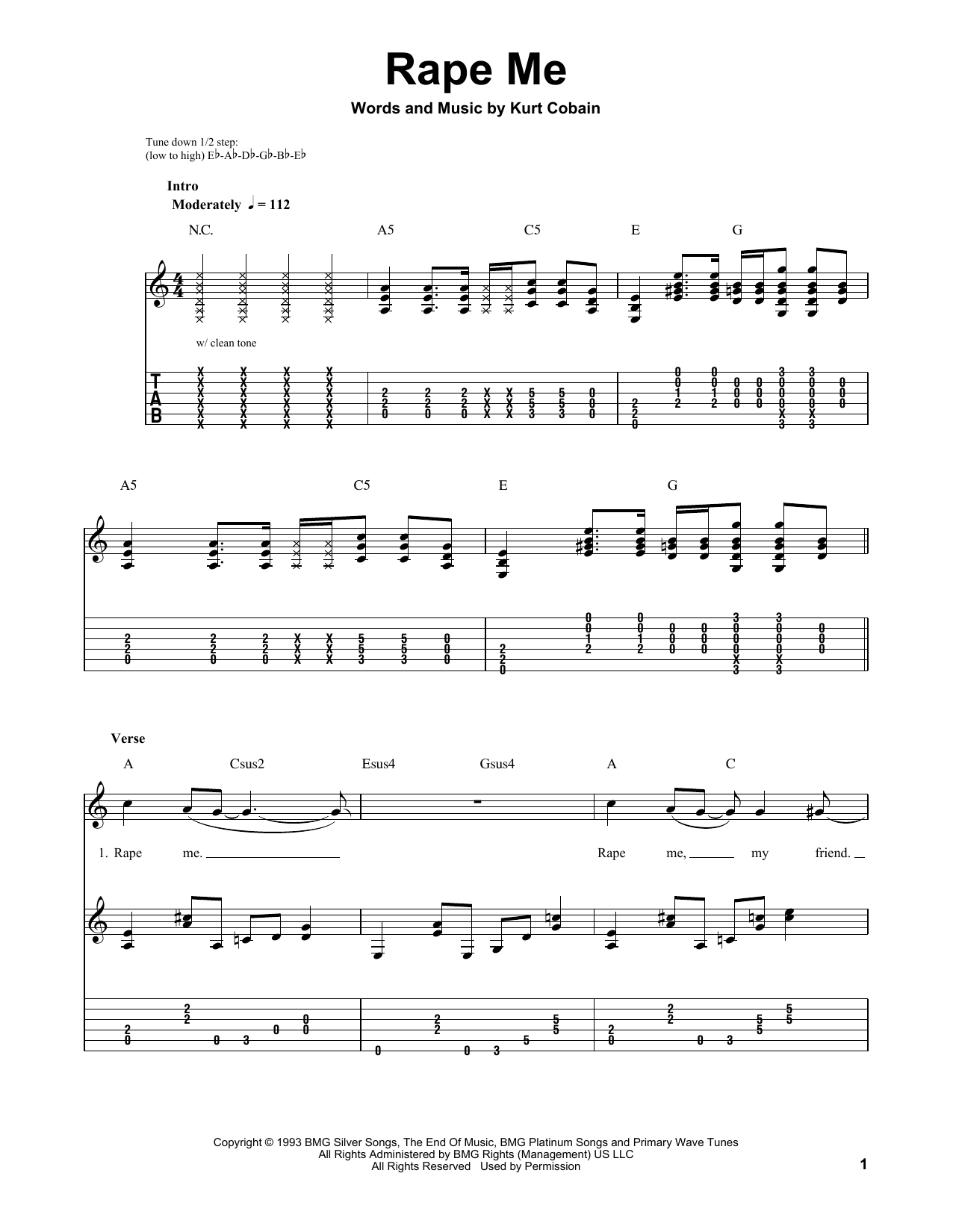 Rape Me (Easy Guitar Tab) von Nirvana