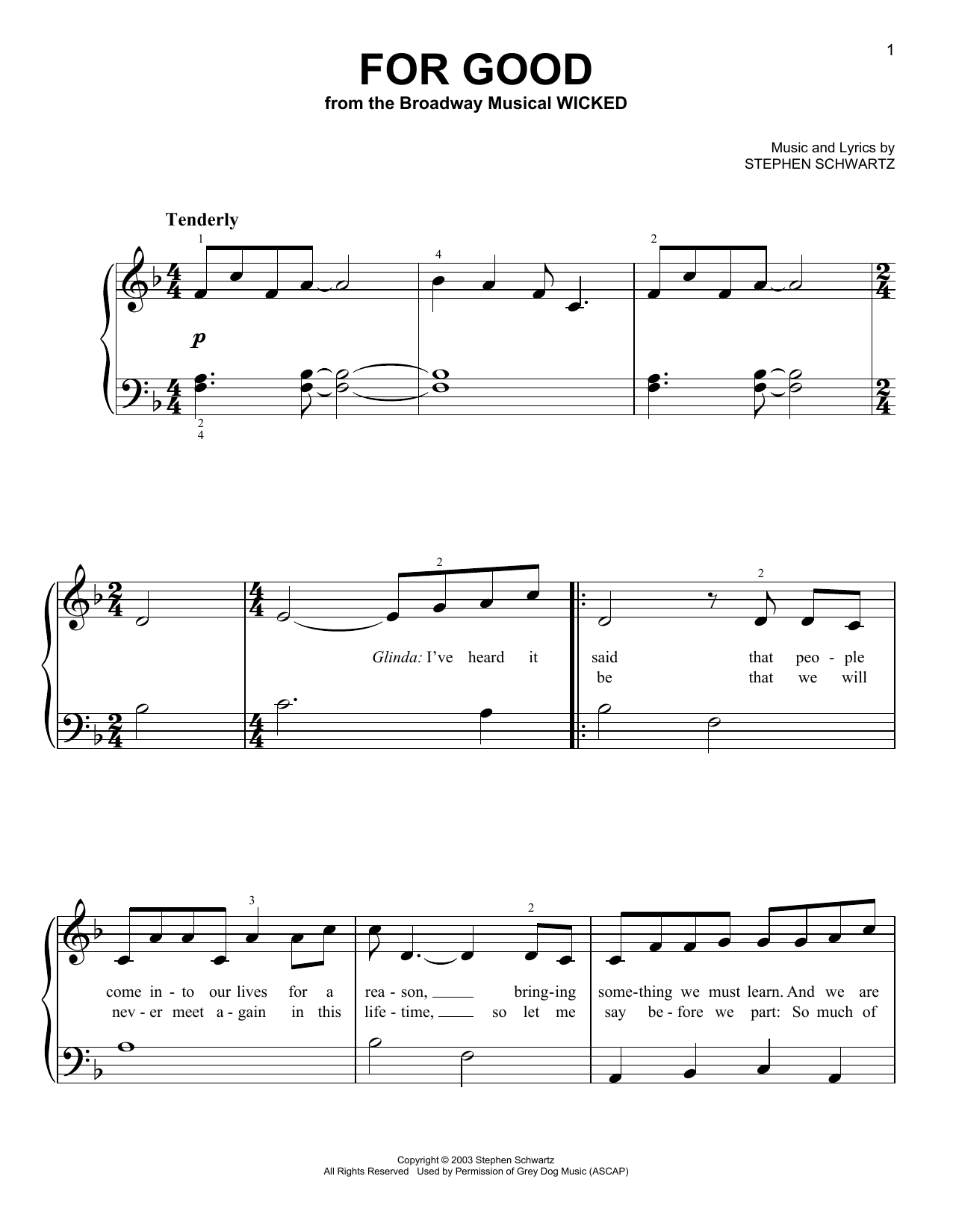 For Good (from Wicked) (Very Easy Piano) von Stephen Schwartz
