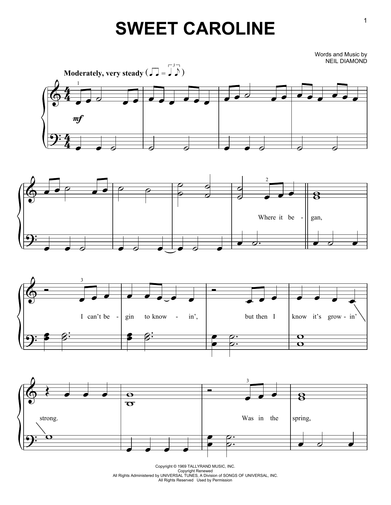 Sweet Caroline (Very Easy Piano) von Neil Diamond