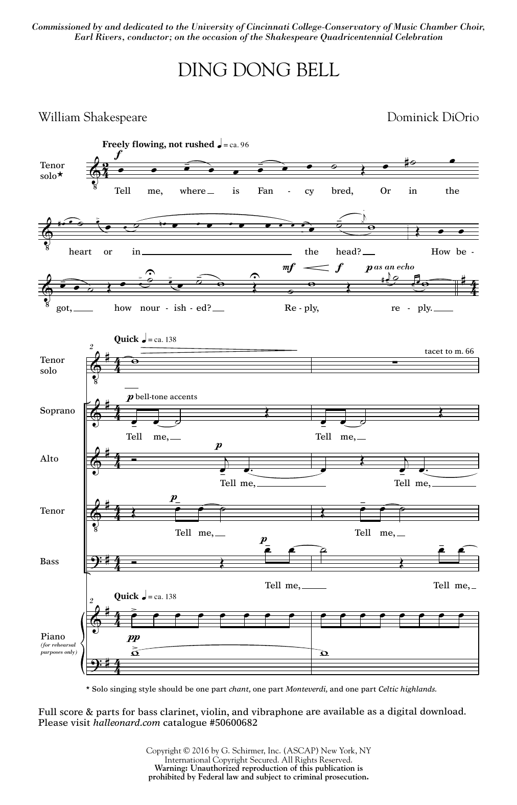 Ding Dong Bell (SATB Choir) von Dominick DiOrio