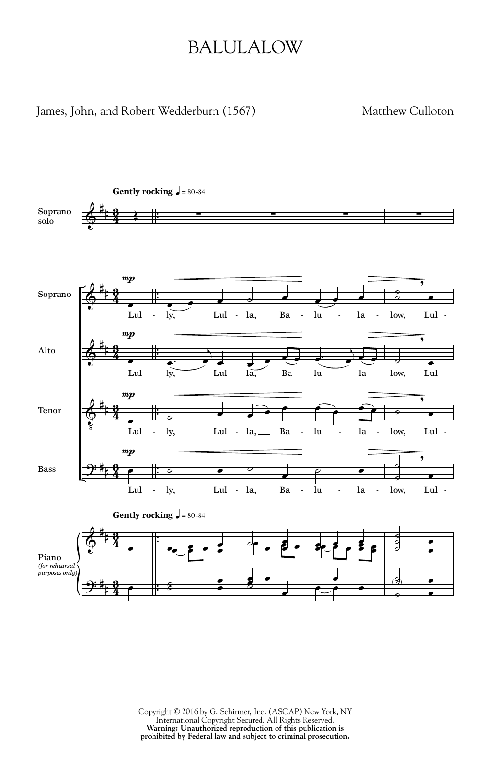 Balulalow (SATB Choir) von Matthew Culloton