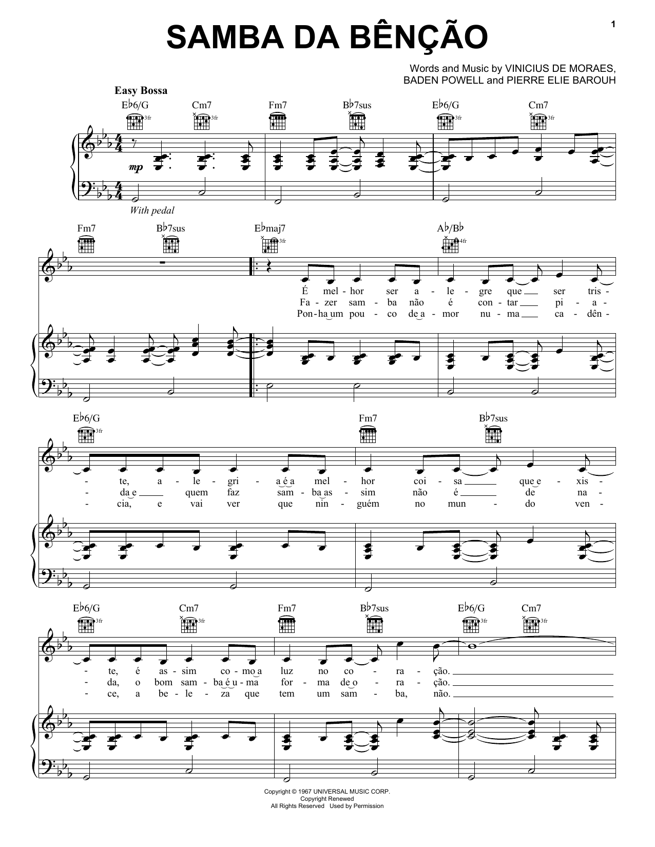 Samba da Bencao (Piano, Vocal & Guitar Chords (Right-Hand Melody)) von Bebel Gilberto