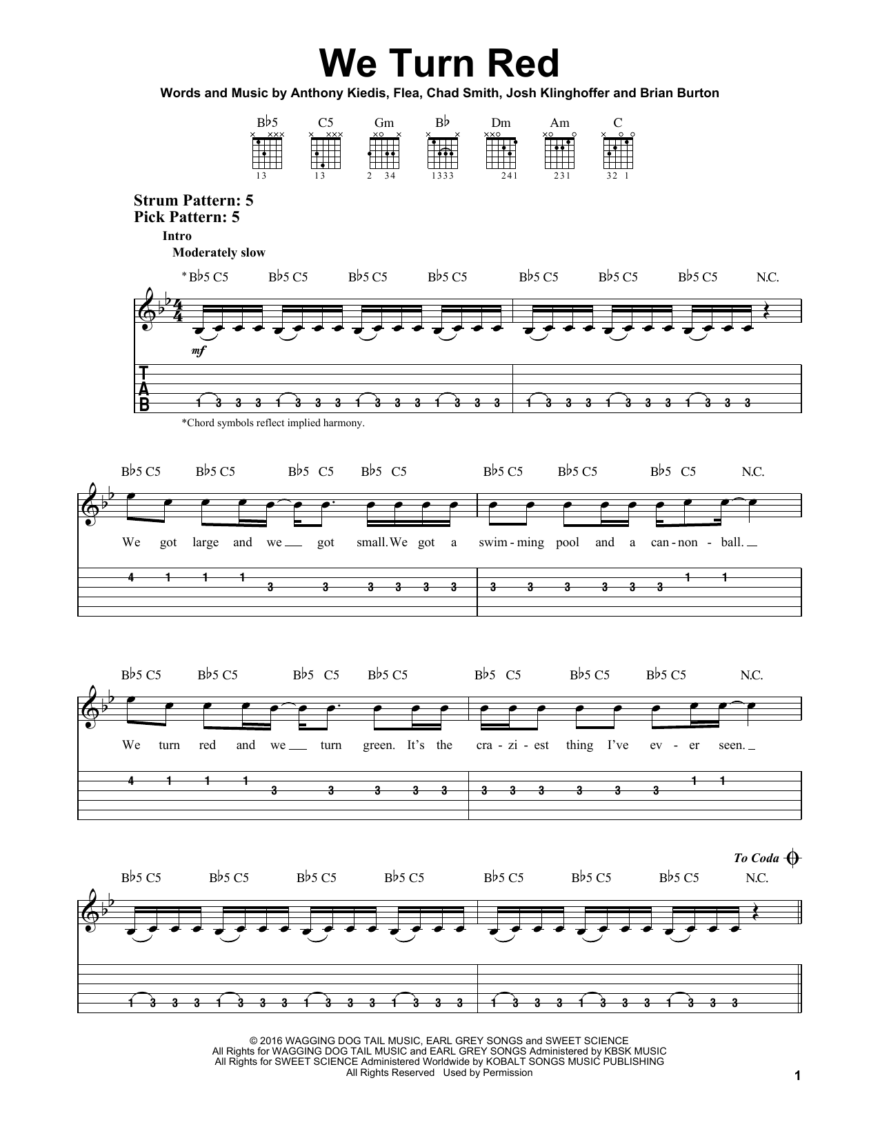 We Turn Red (Easy Guitar Tab) von Red Hot Chili Peppers