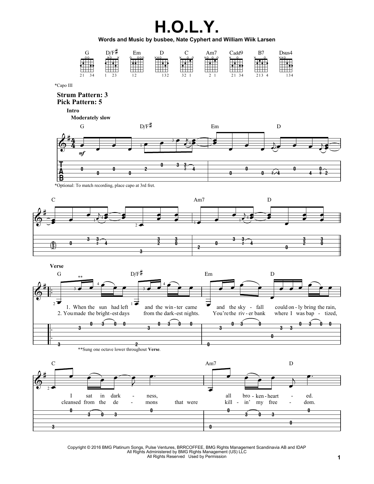 H.O.L.Y. (Easy Guitar Tab) von Florida Georgia Line