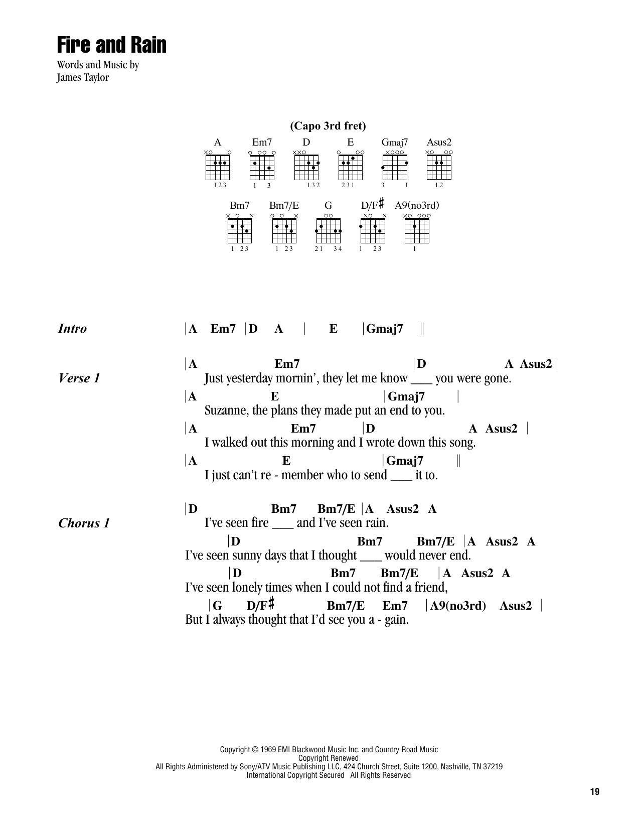 Fire And Rain (Guitar Chords/Lyrics) von James Taylor