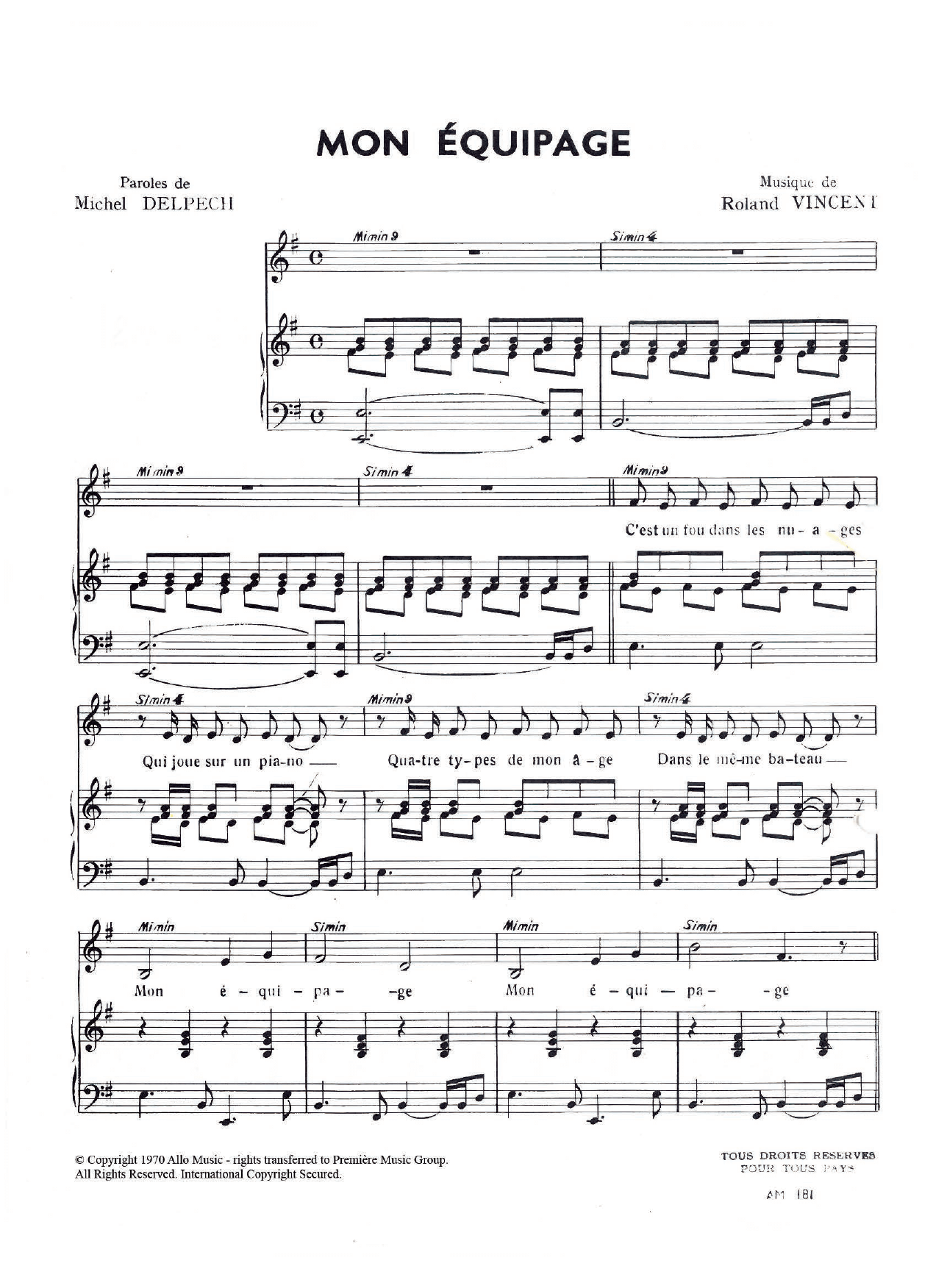 Mon Equipage (Piano & Vocal) von Michel Delpech