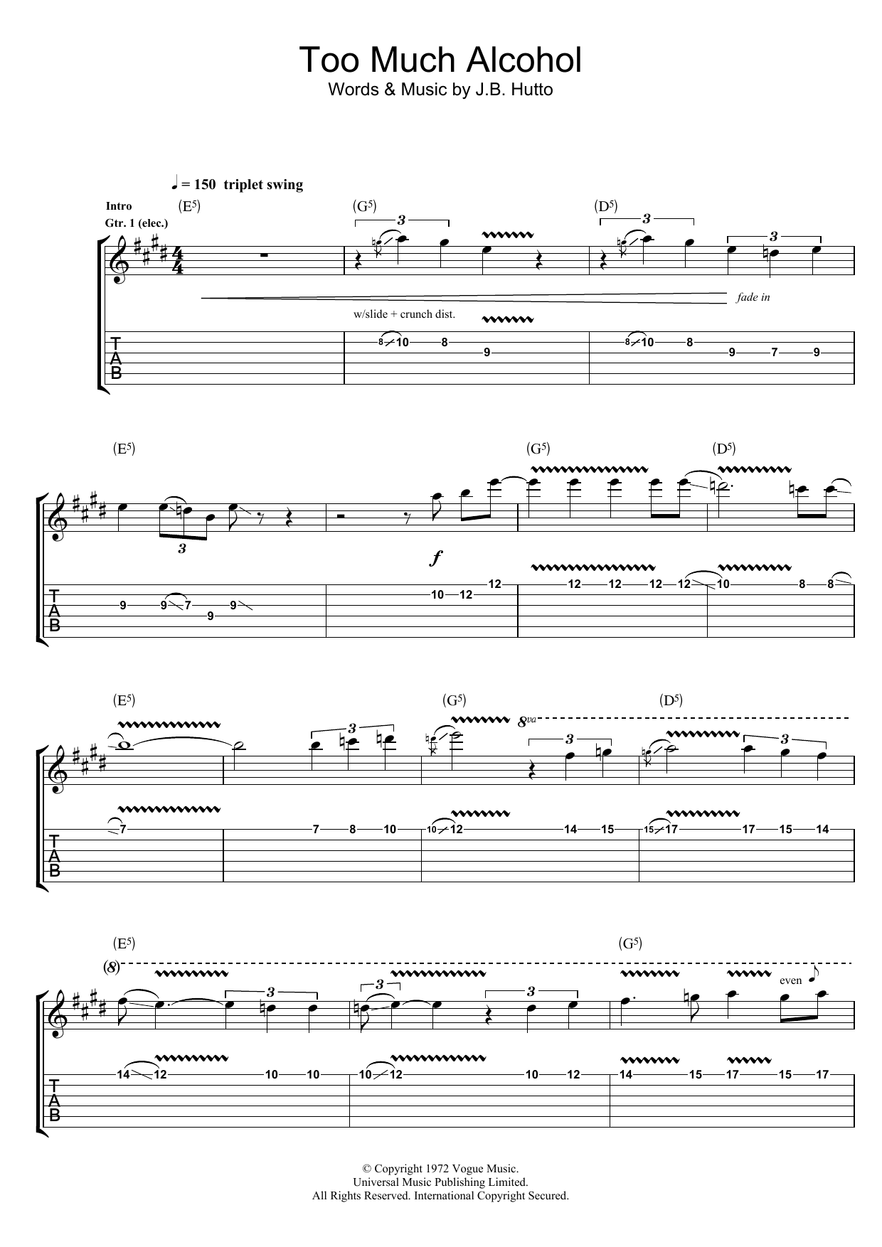 Too Much Alcohol (Guitar Tab) von Rory Gallagher
