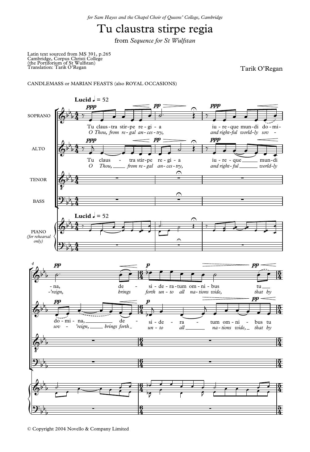 Tu Claustra Stirpe Regia (From Sequence for St Wulfstan) (Choir) von Tarik O'Regan