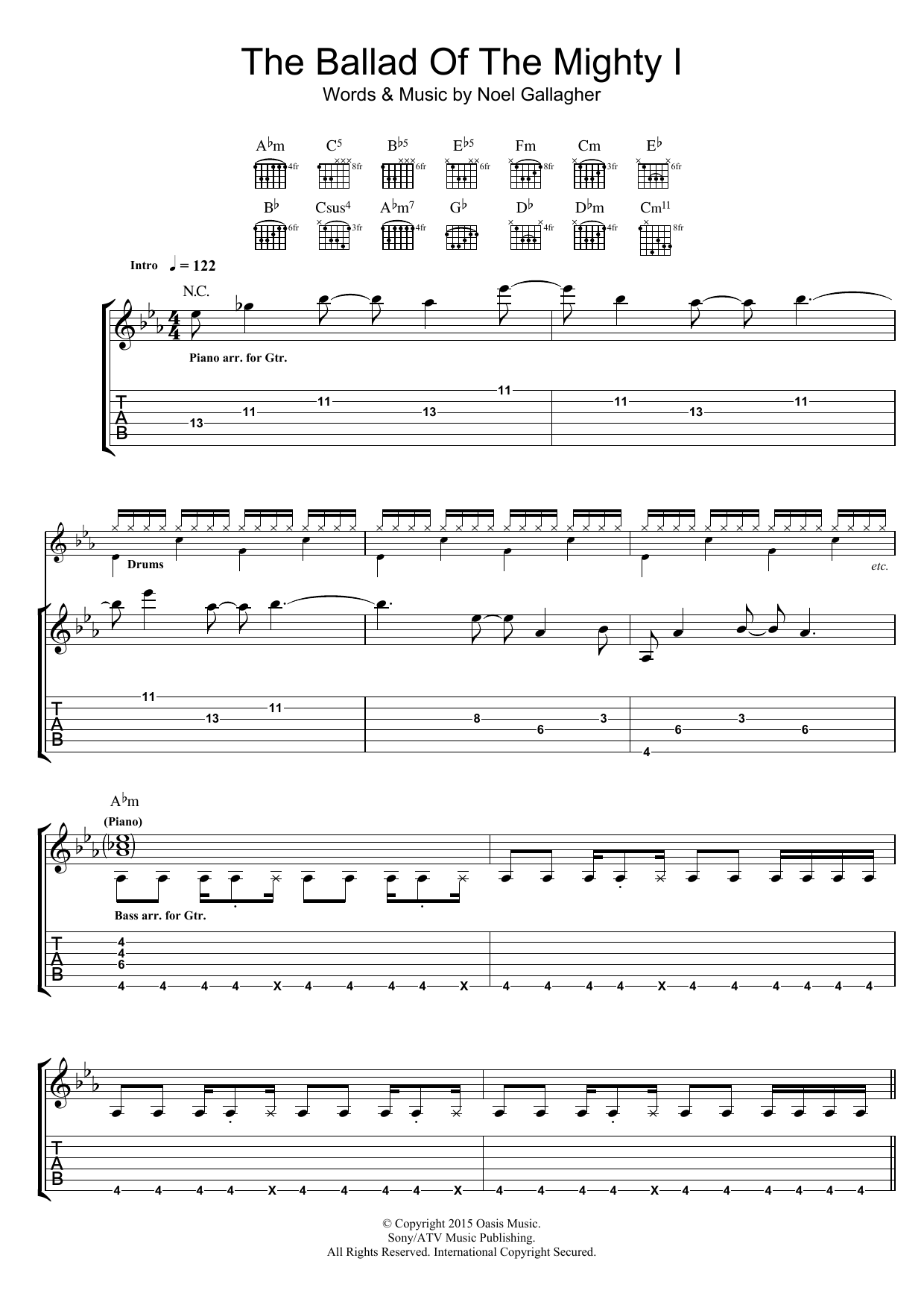 Ballad Of The Mighty I (Guitar Tab) von Noel Gallagher's High Flying Birds
