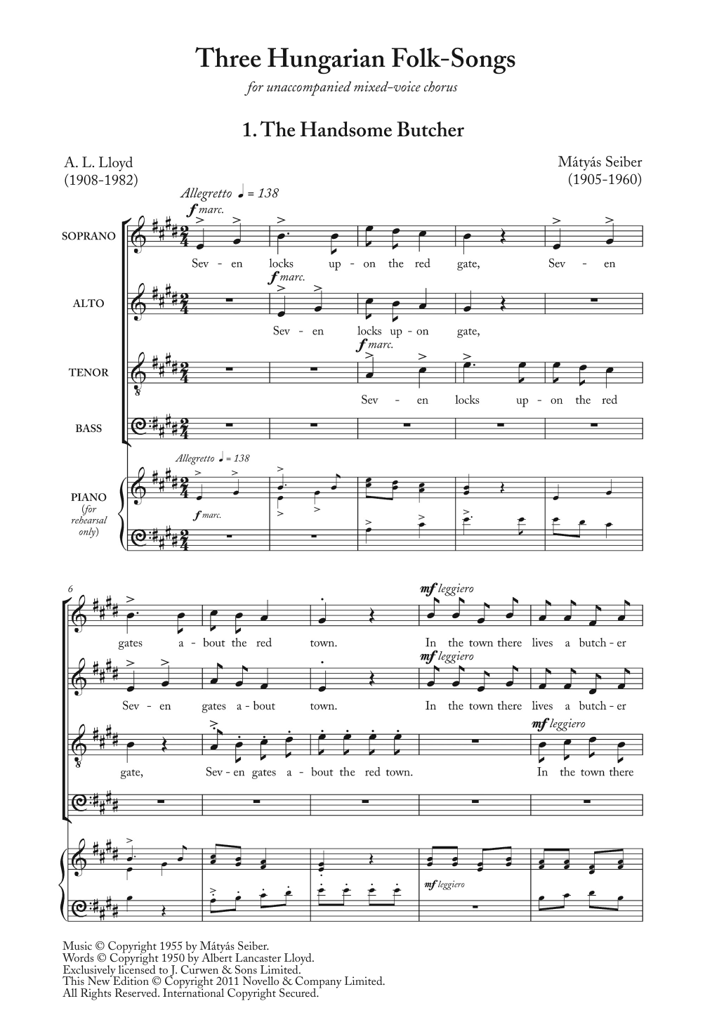 Three Hungarian Folk Songs (Choir) von Matyas Seiber