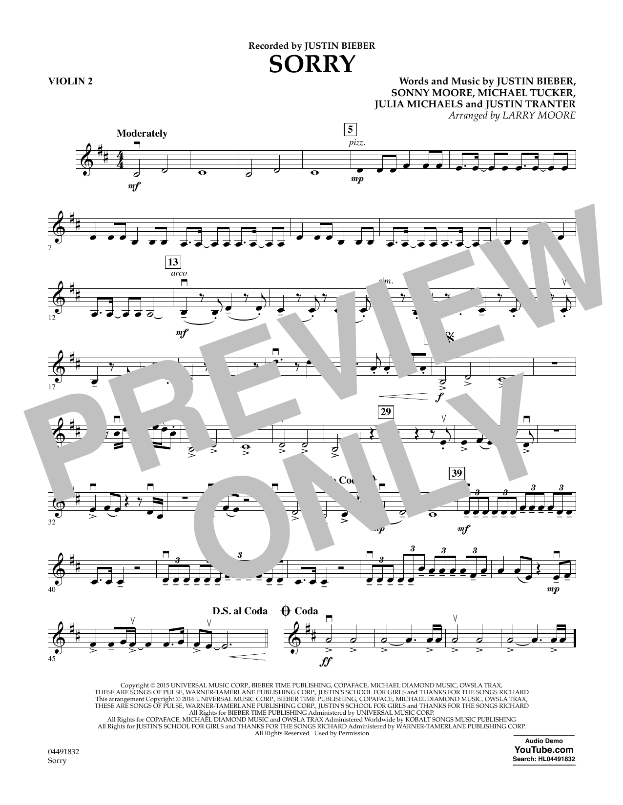Sorry - Violin 2 (Orchestra) von Larry Moore