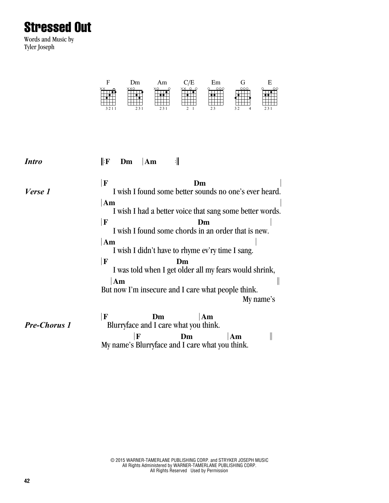 Stressed Out (Guitar Chords/Lyrics) von Twenty One Pilots