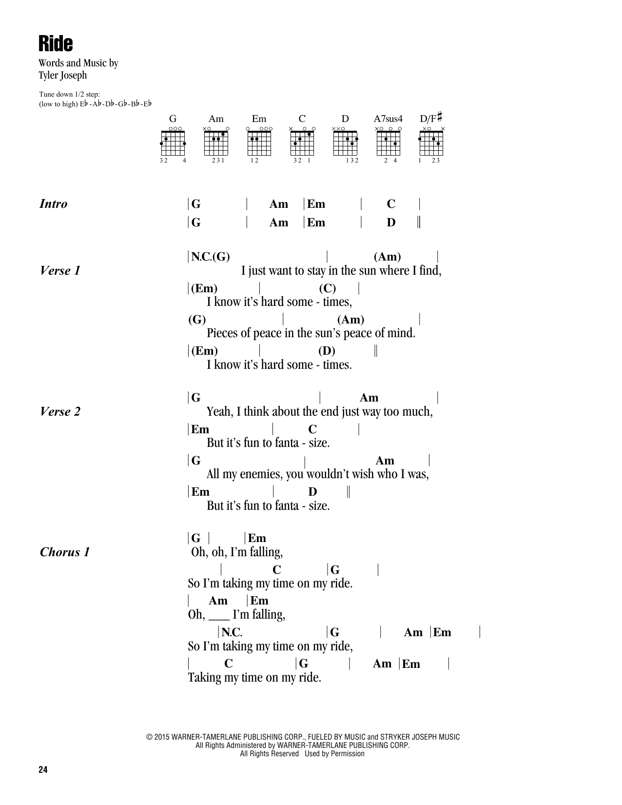 Ride (Guitar Chords/Lyrics) von Twenty One Pilots