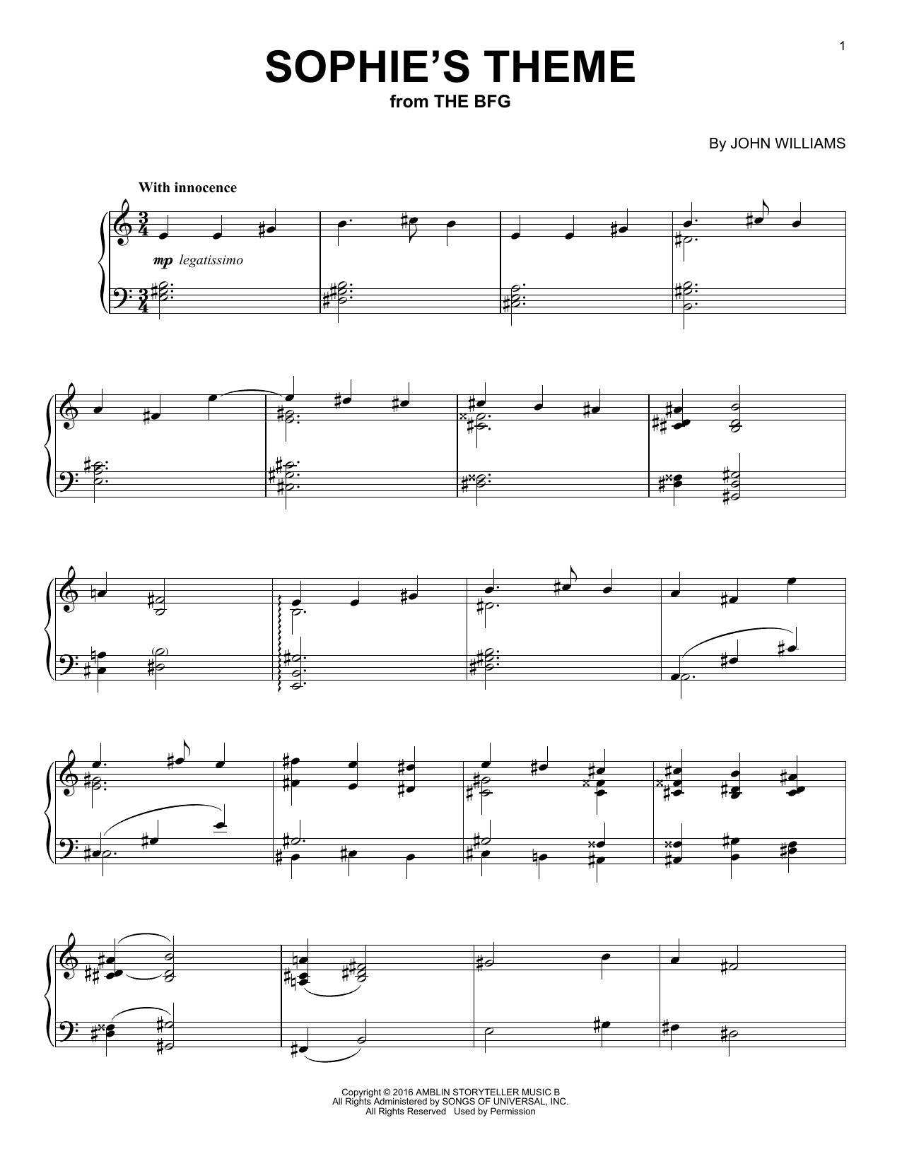 Sophie's Theme (Piano Solo) von John Williams