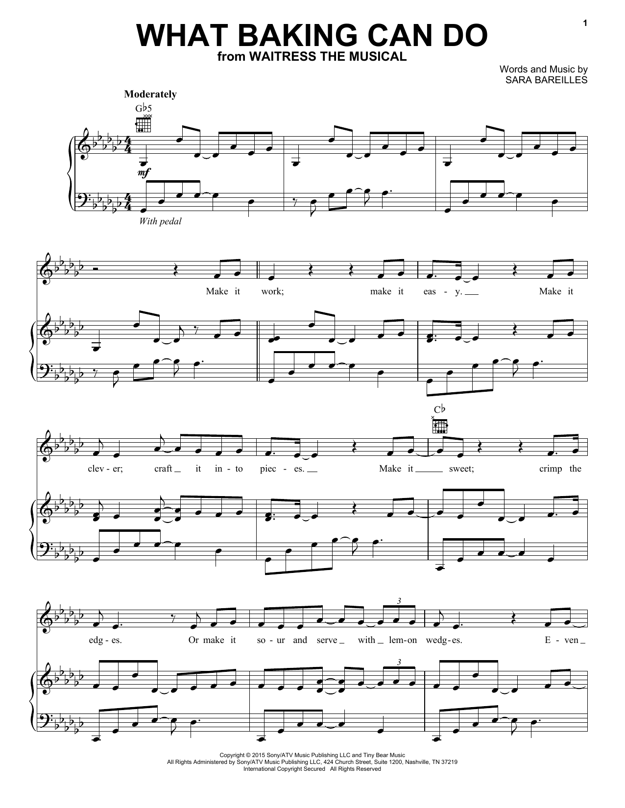 What Baking Can Do (from Waitress The Musical) (Piano, Vocal & Guitar Chords (Right-Hand Melody)) von Sara Bareilles